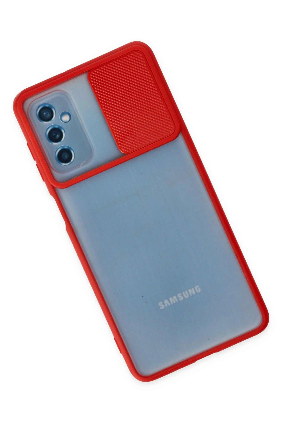 NewFace Samsung Galaxy M52 5G Kılıf Palm Buzlu Kamera Sürgülü Silikon - Kırmızı BSTMY