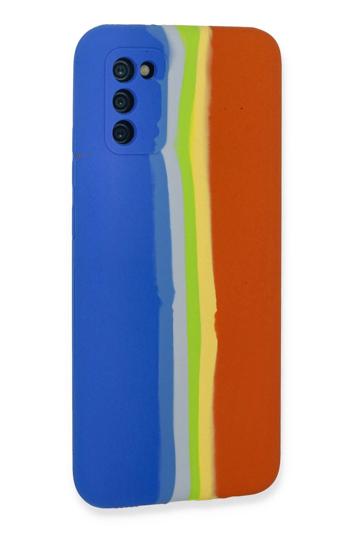 NewFace Samsung Galaxy A03S Kılıf Ebruli Lansman Silikon - Mavi-Turuncu SVLRS