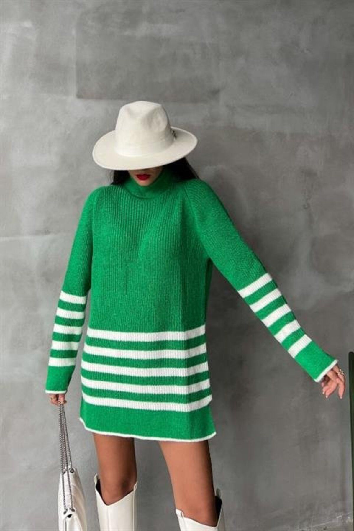 ARUZ MODA Palgen Çizgili Oversize Kazak 1195-09