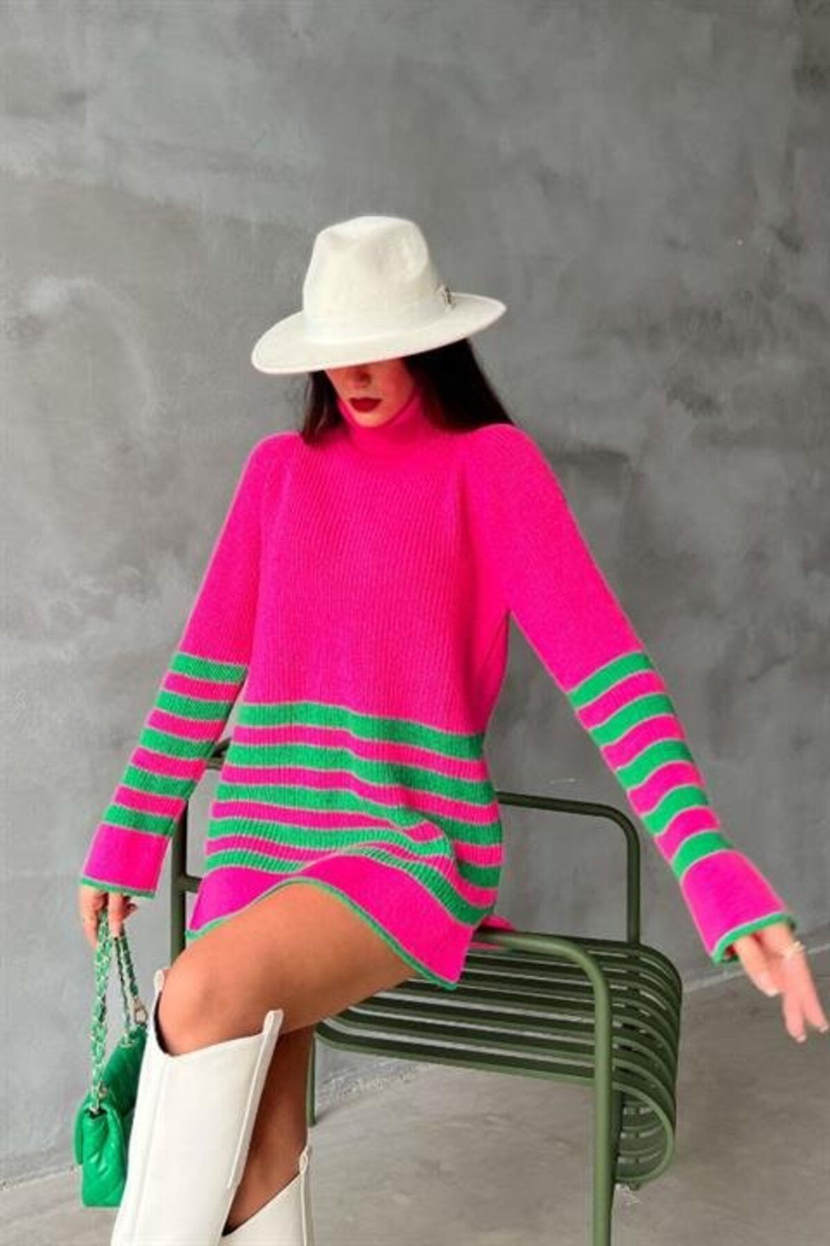ARUZ MODA Palgen Çizgili Oversize Kazak 1195-09