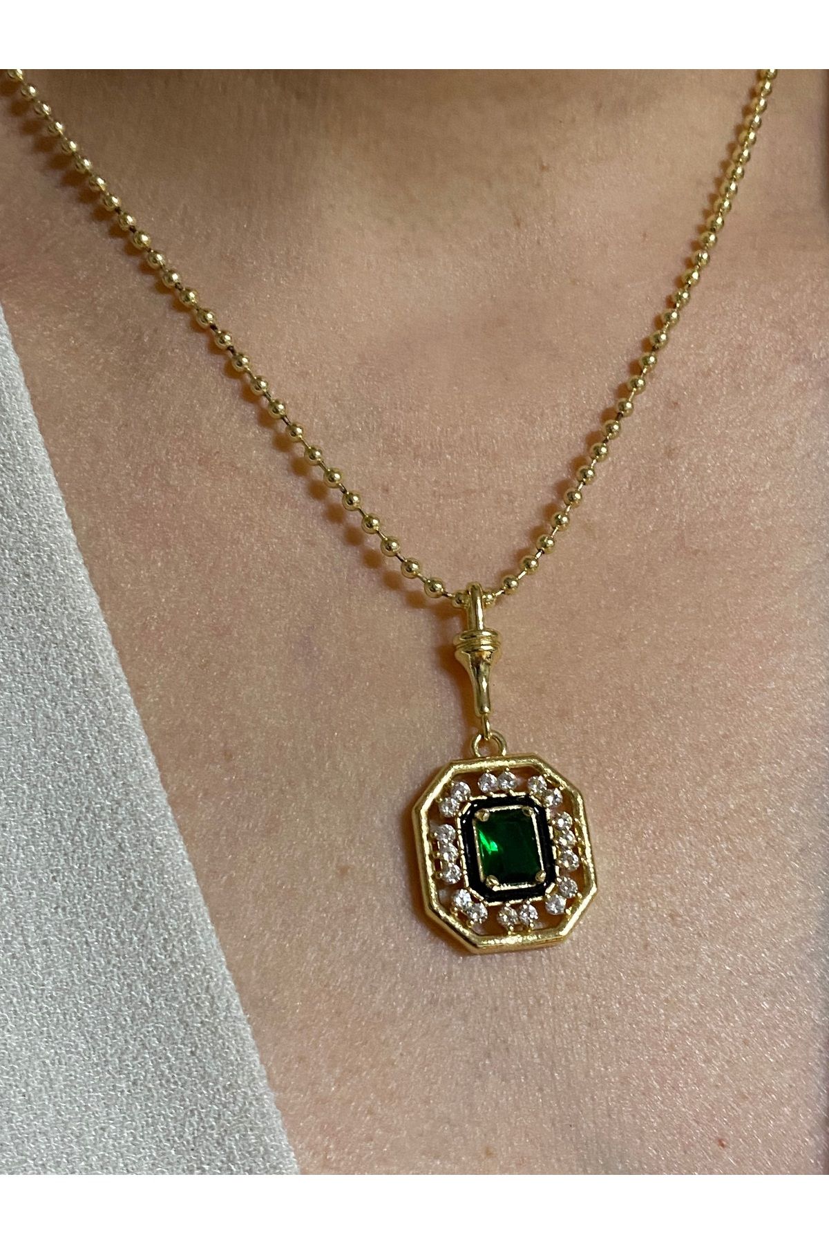 Passionis Jewelry LEYLA BAGET TAŞLI ZÜMRÜT YEŞİL GOLD KOLYE