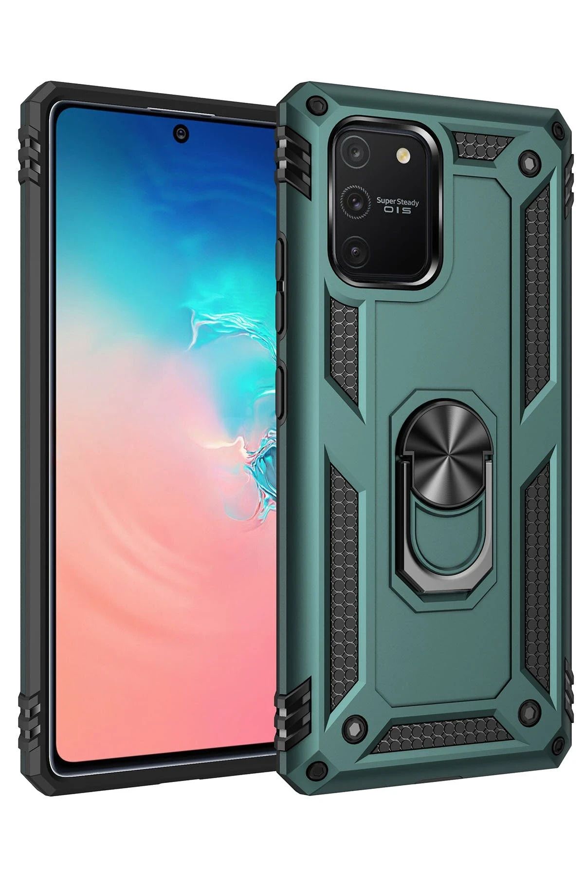 NewFace Samsung Galaxy A91 / S10 Lite Kılıf Sofya Yüzüklü Silikon Kapak - Yeşil SVLRS