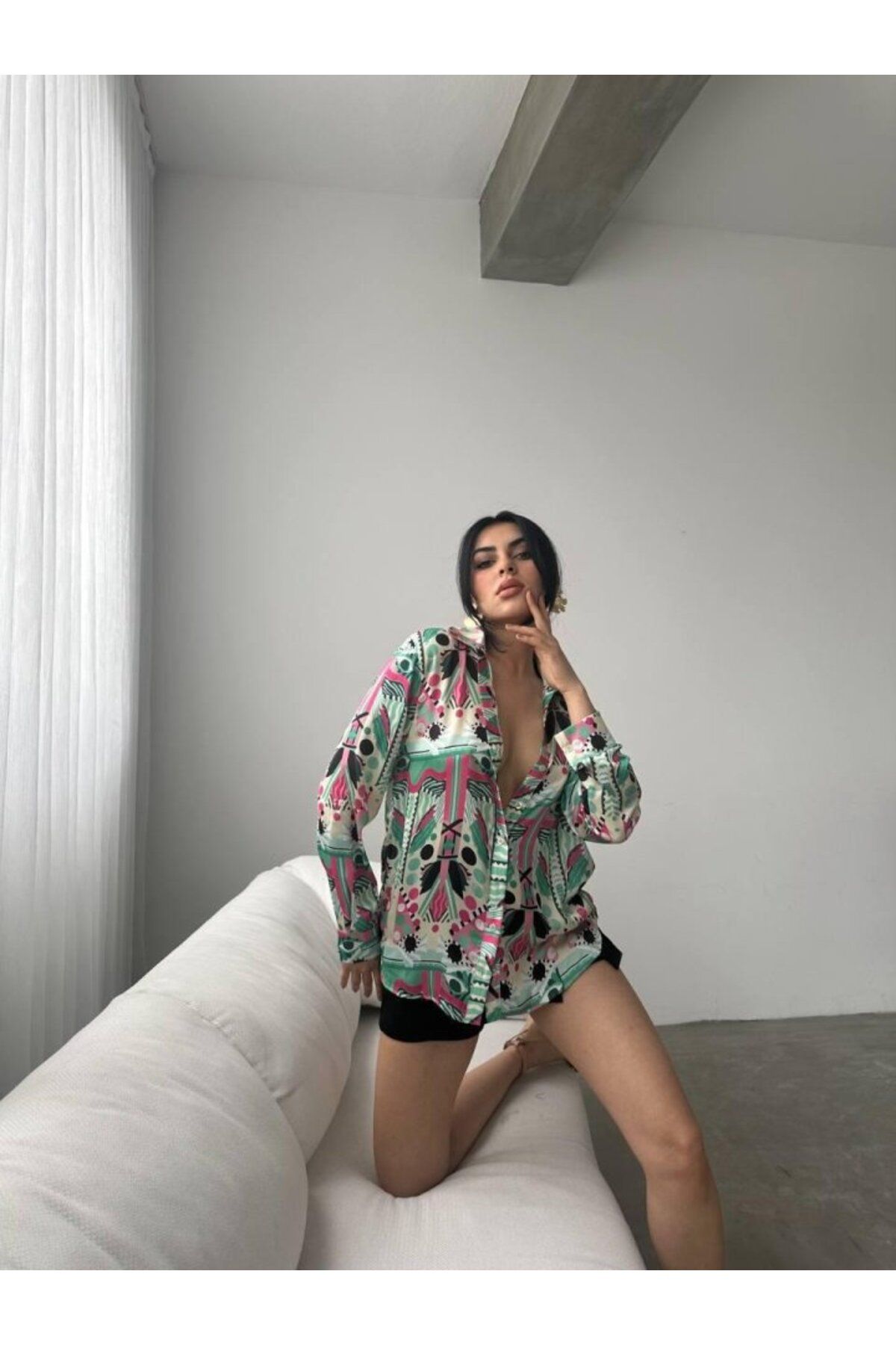 ARUZ MODA Desenli Oversize Gömlek