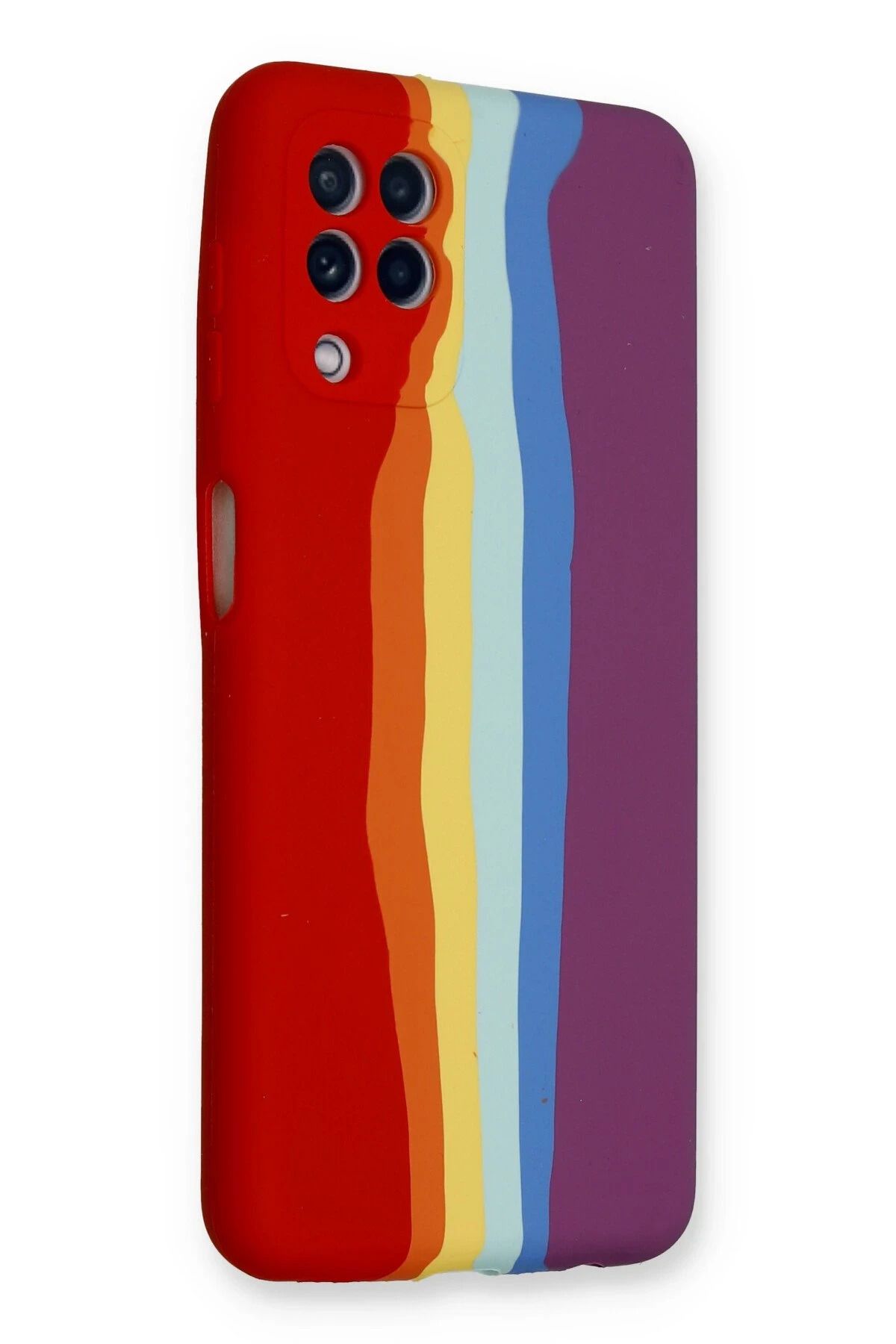 NewFace Samsung Galaxy A22 Kılıf Ebruli Lansman Silikon - Kırmızı-Mor BSTMY
