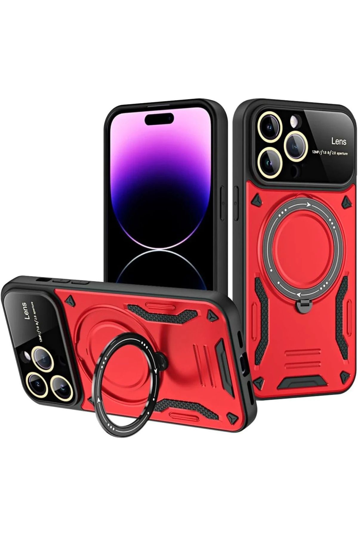 NewFace iPhone 16 Pro Max Kılıf Joy Lens Standlı Kapak - Kırmızı BSTMY