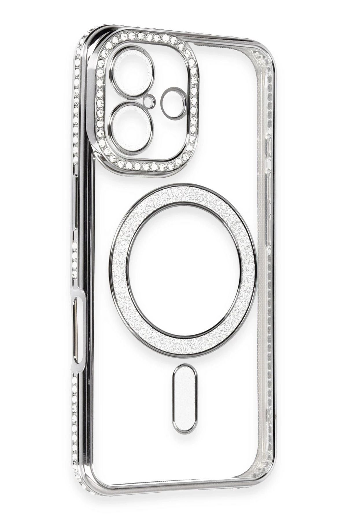 NewFace iPhone 16 Kılıf Joke Simli Magneticsafe Kılıf - Gri BSTMY