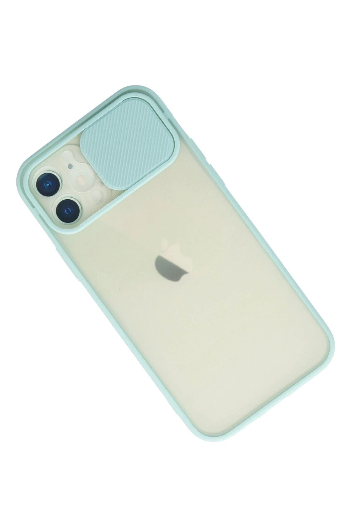NewFace iPhone 12 Kılıf Palm Buzlu Kamera Sürgülü Silikon - Turkuaz BSTMY