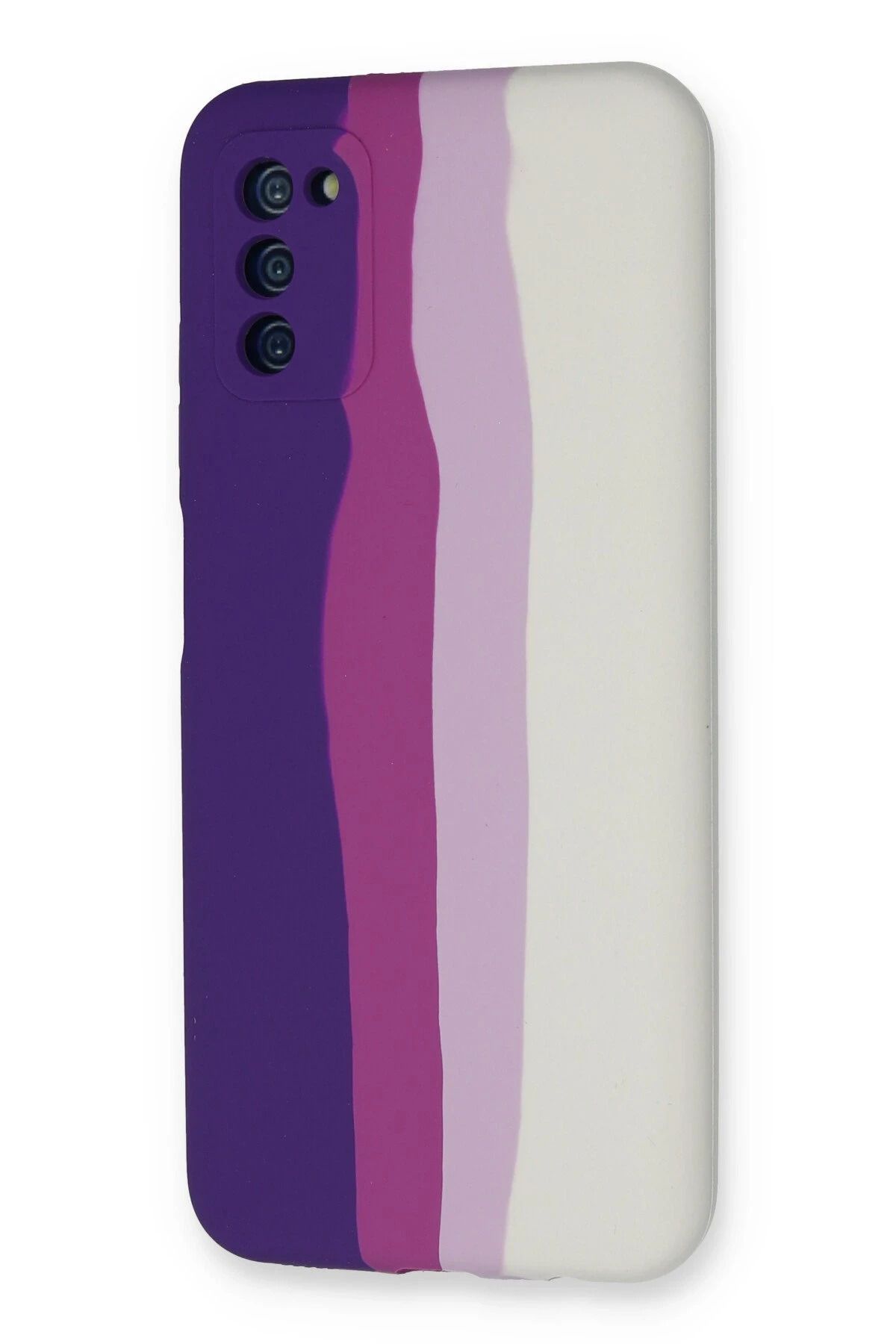 NewFace Samsung Galaxy A03S Kılıf Ebruli Lansman Silikon - Mor-Beyaz BSTMY