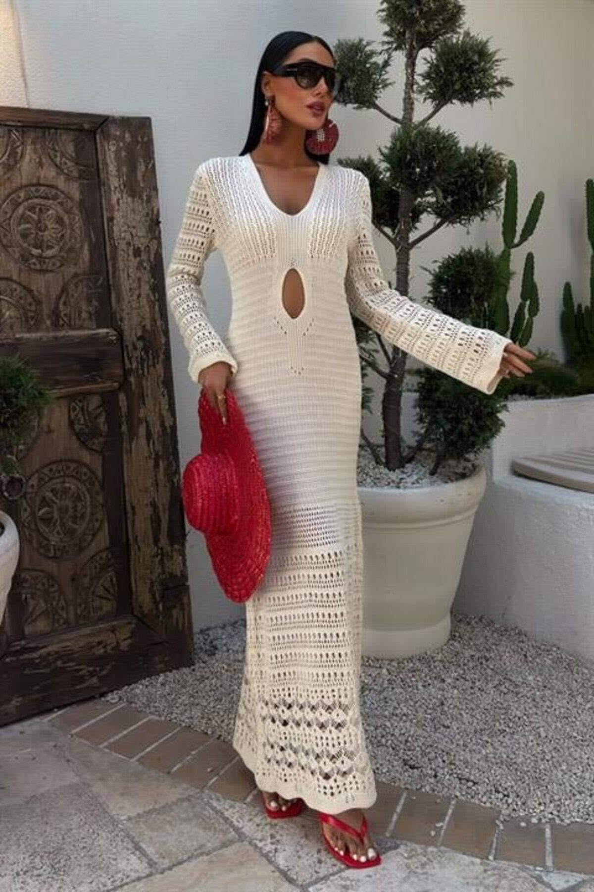 ARUZ MODA Göbek Dekolteli Ajurlu Elbise 2835