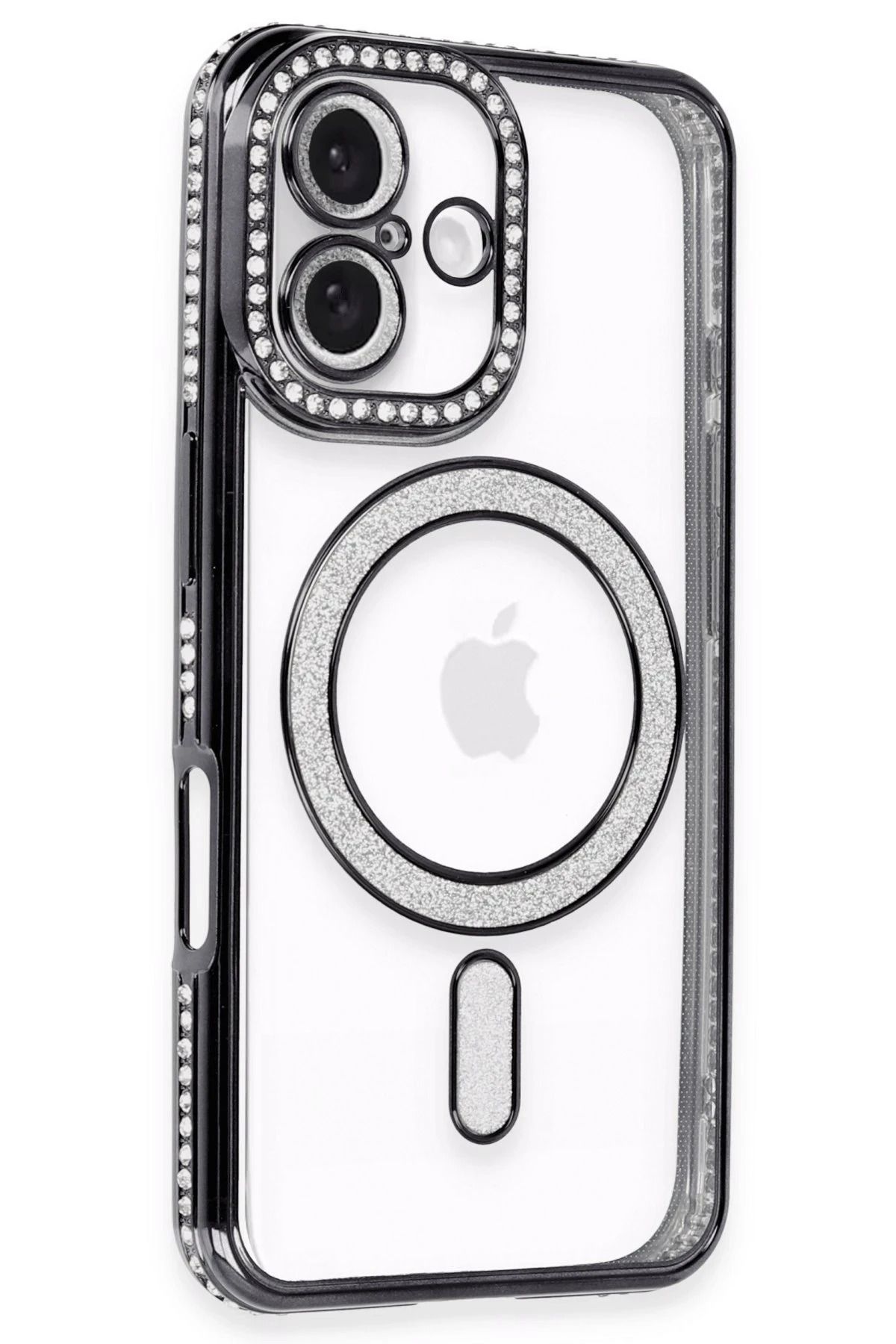 NewFace iPhone 16 Plus Kılıf Joke Simli Magneticsafe Kılıf - Siyah SVLRS