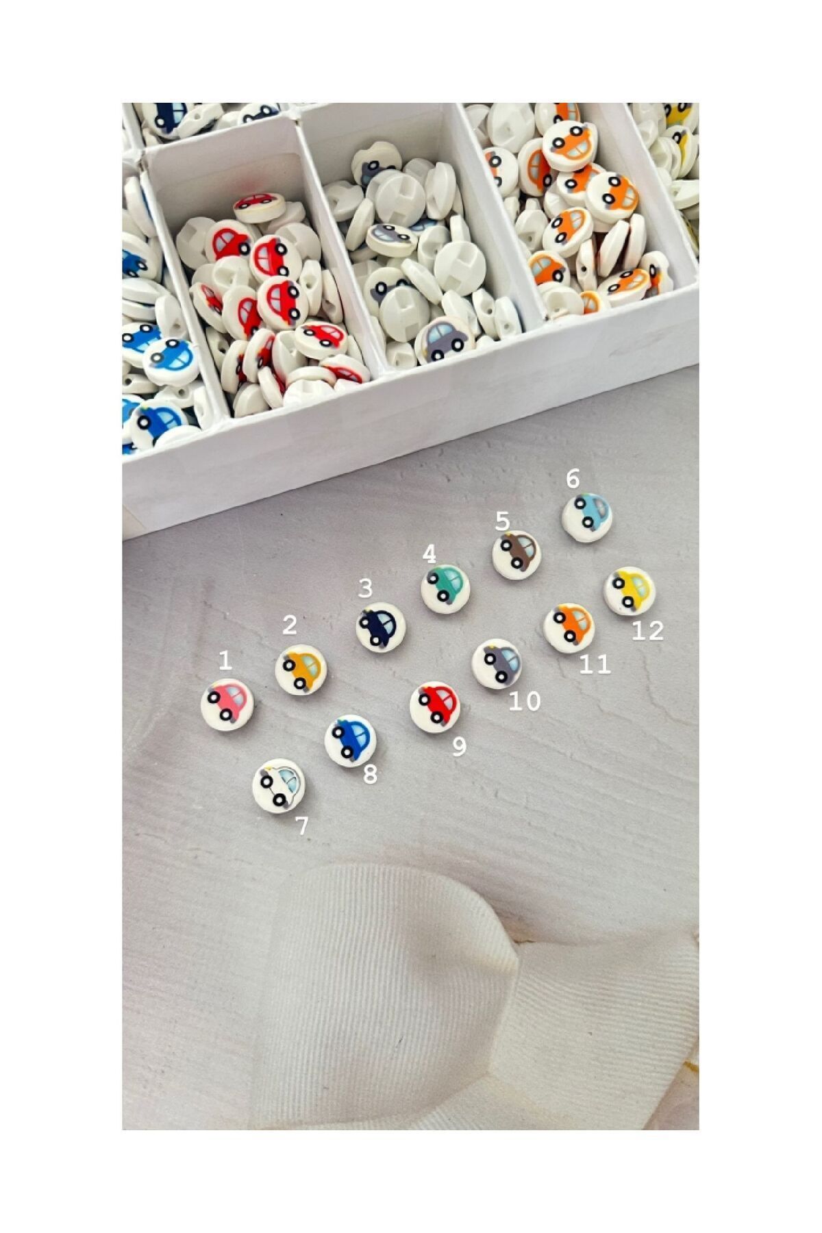 miraylahobi Bebek Düğmesi Arabalı Model 15mm (1,5cm) 24 Adet Karışık Renkli