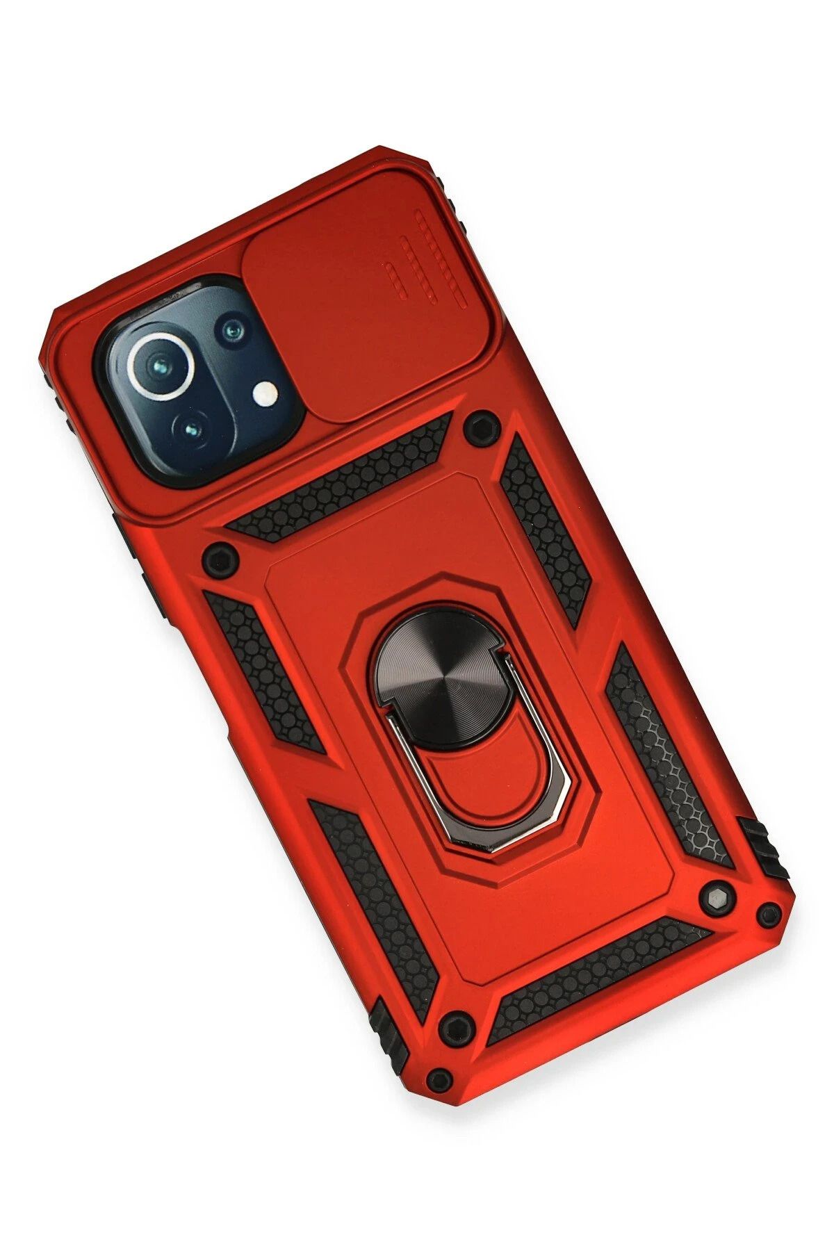 NewFace Xiaomi Mİ 11 Lite Kılıf Pars Lens Yüzüklü Silikon - Kırmızı NRMSA
