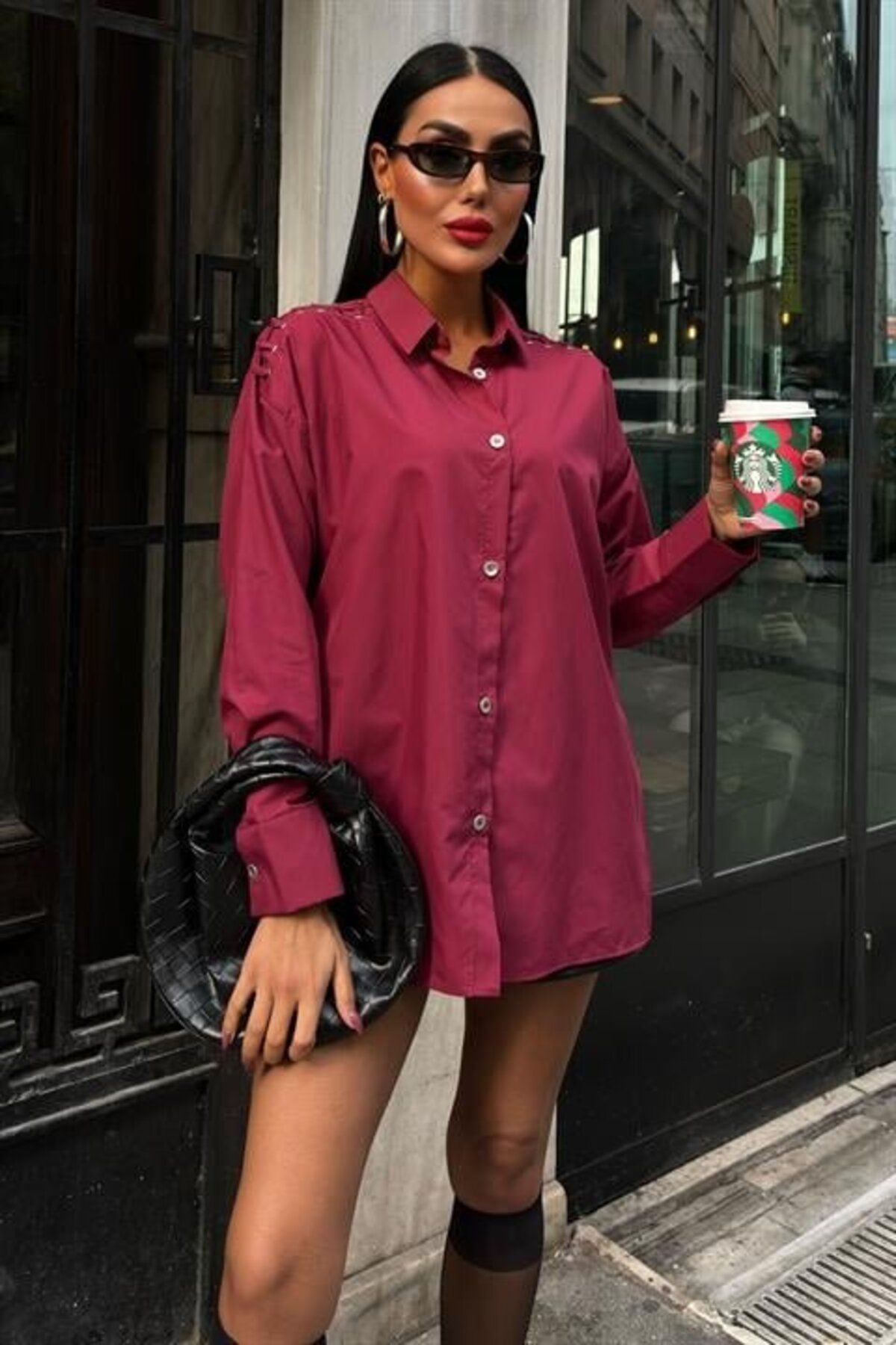 ARUZ MODA Kuşgözü Ve Biye Detaylı Poplin Gömlek 3419