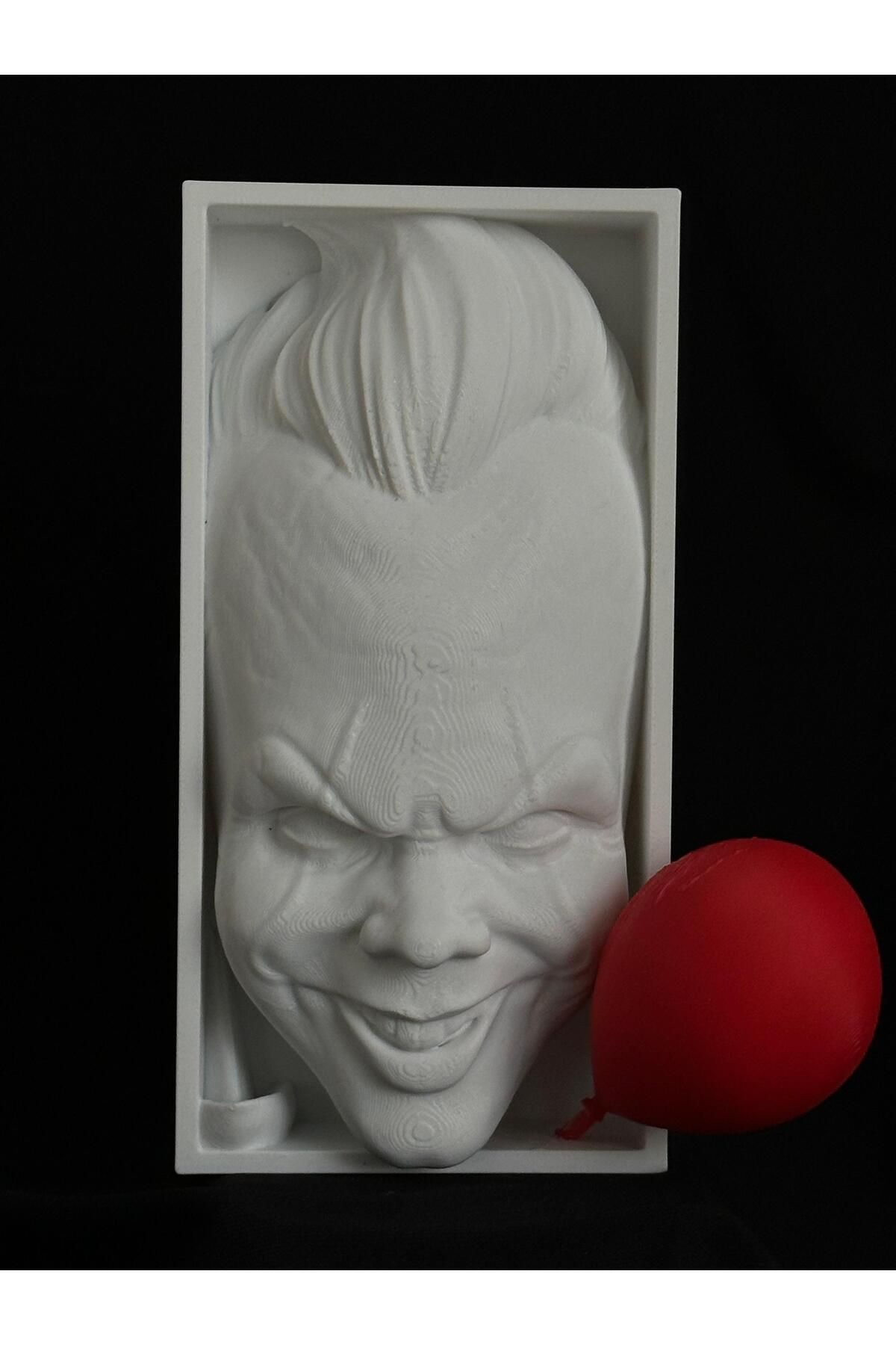 Minimal3D Korku Temalı Dekoratif Kitaplık Süsü - IT (Pennywise) - Kırmızı Balon Detaylı