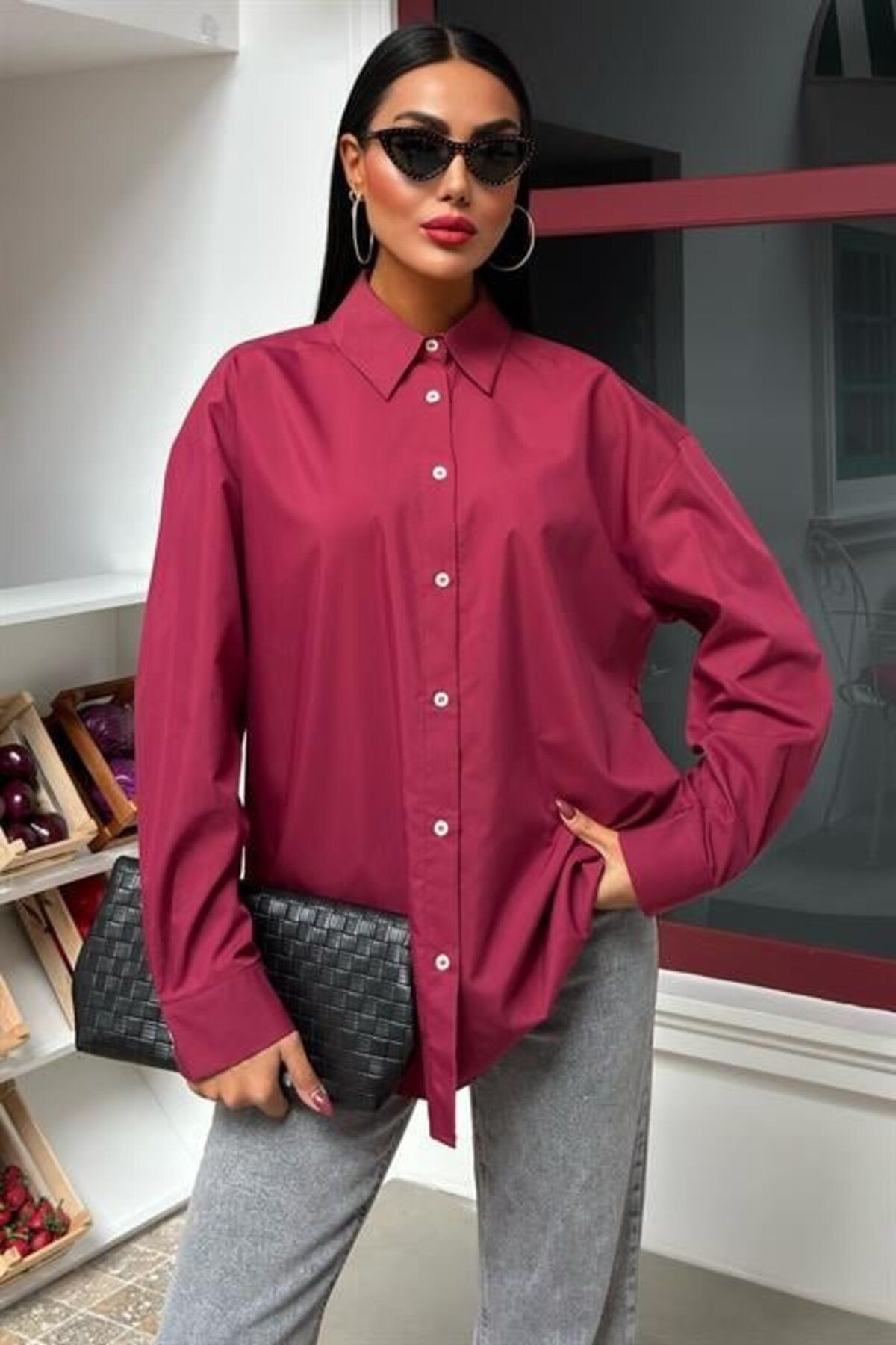 ARUZ MODA Klasik Oversize Poplin Gömlek 3421