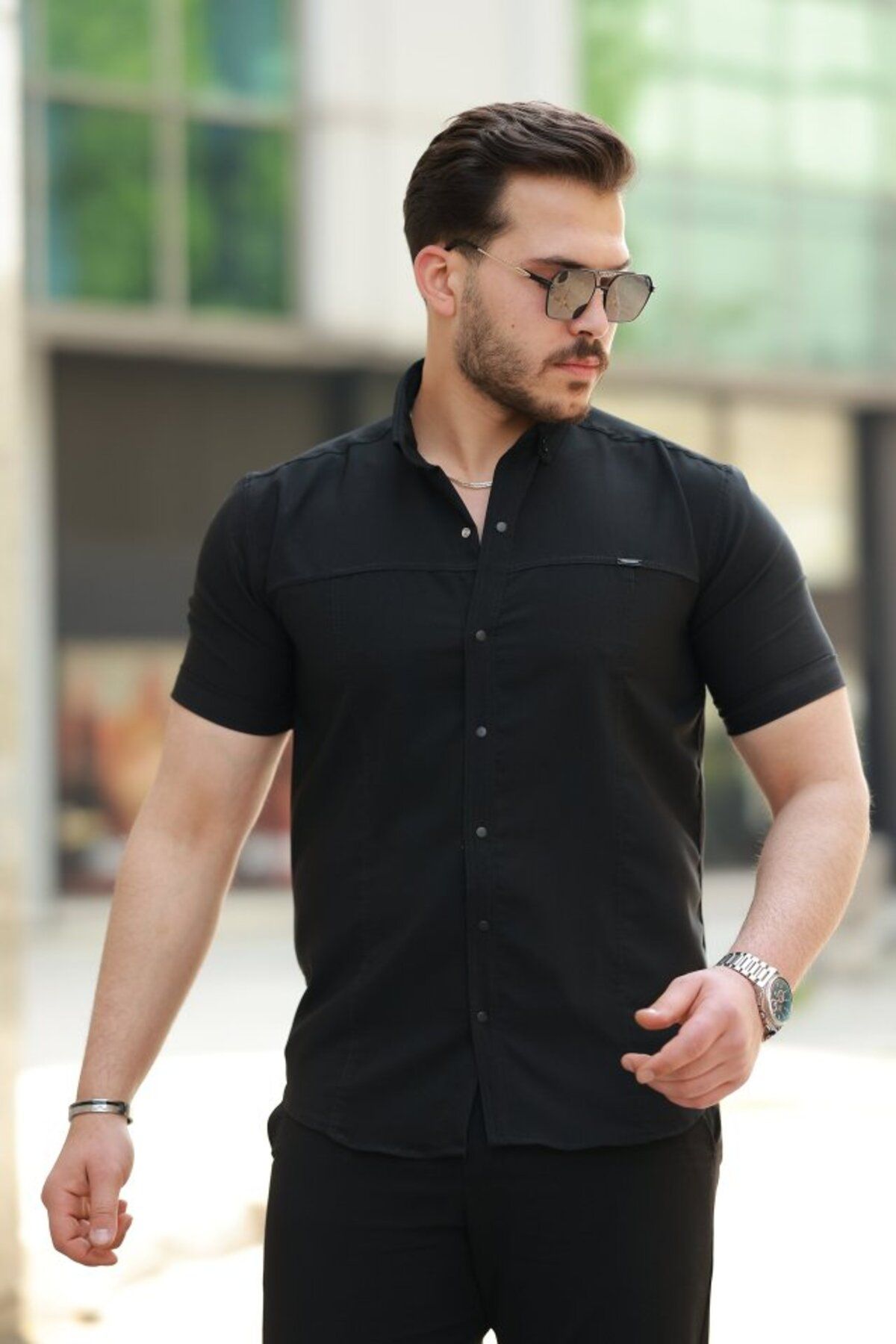 ARUZ MODA Erkek çıtçıt Düğmeli Kısa Kollu Gömlek