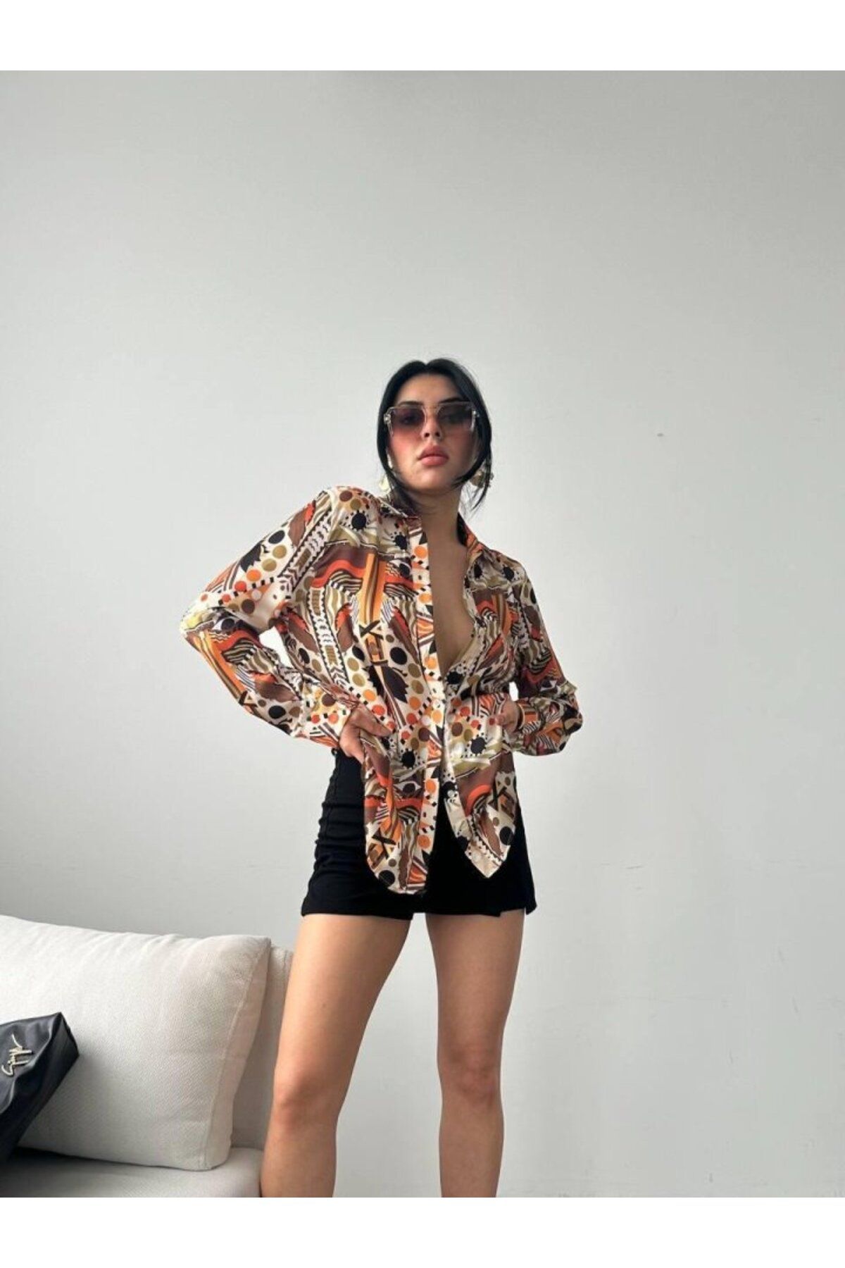 ARUZ MODA Desenli Oversize Gömlek