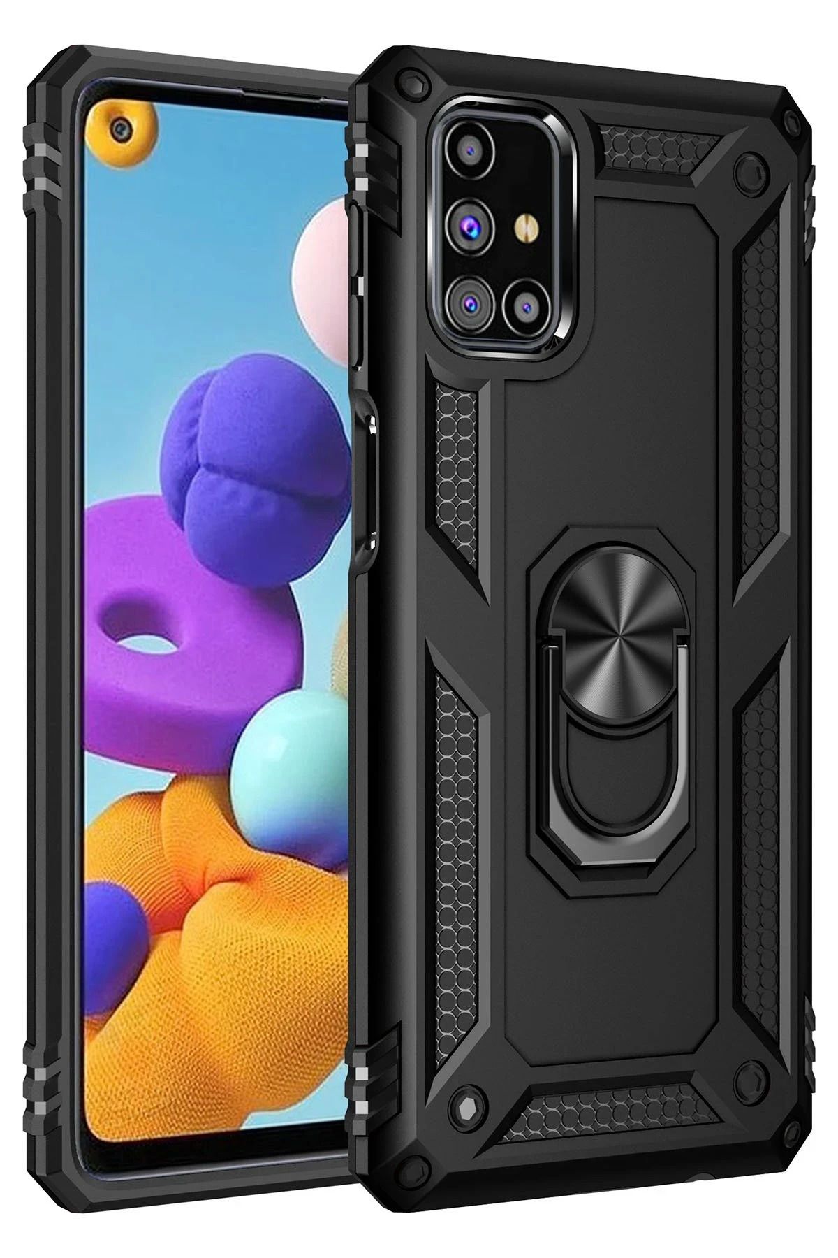 NewFace Samsung Galaxy M51 Kılıf Sofya Yüzüklü Silikon Kapak - Siyah BSTMY
