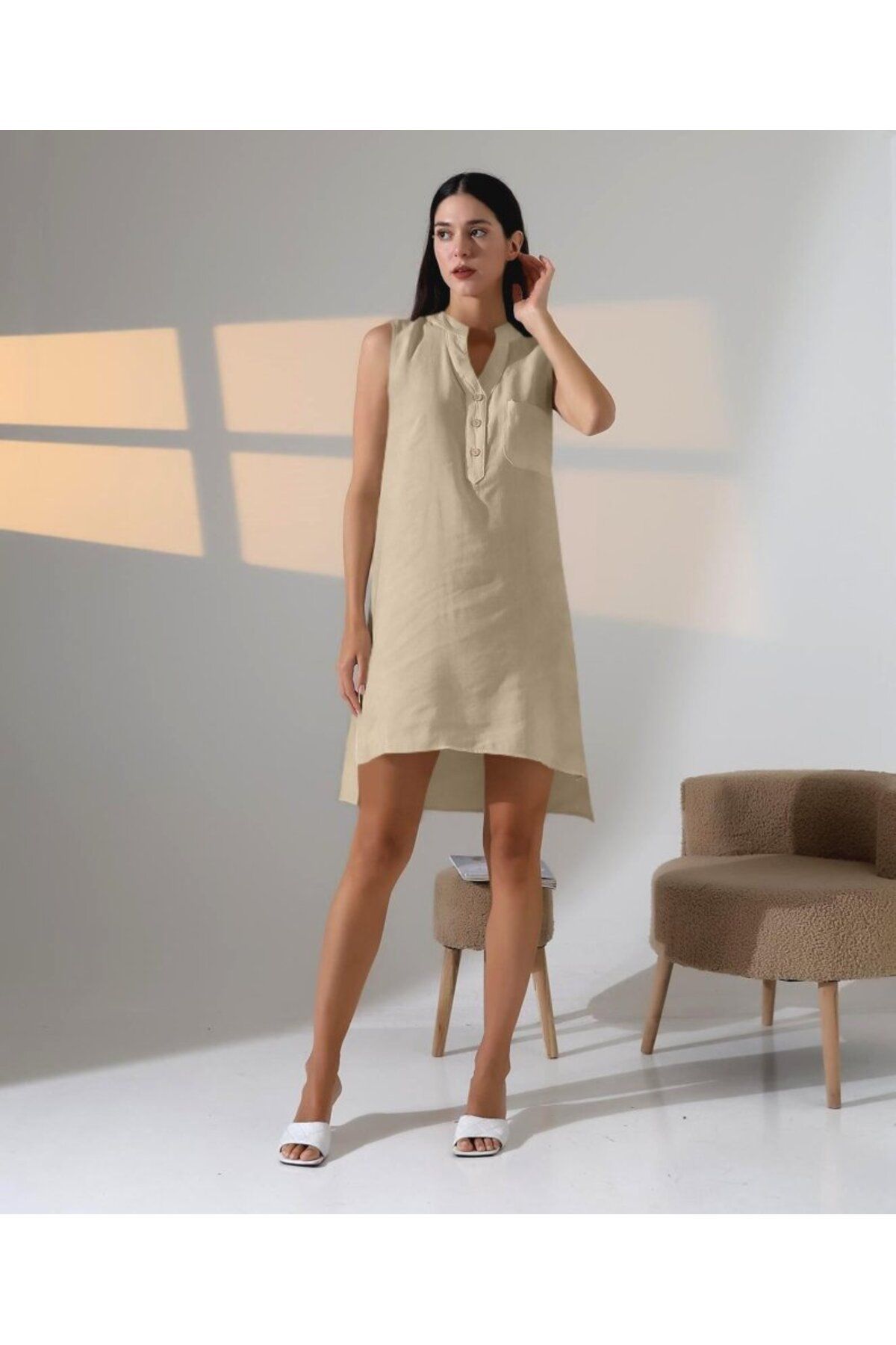 ARUZ MODA Düğme Detaylı Mini Elbise