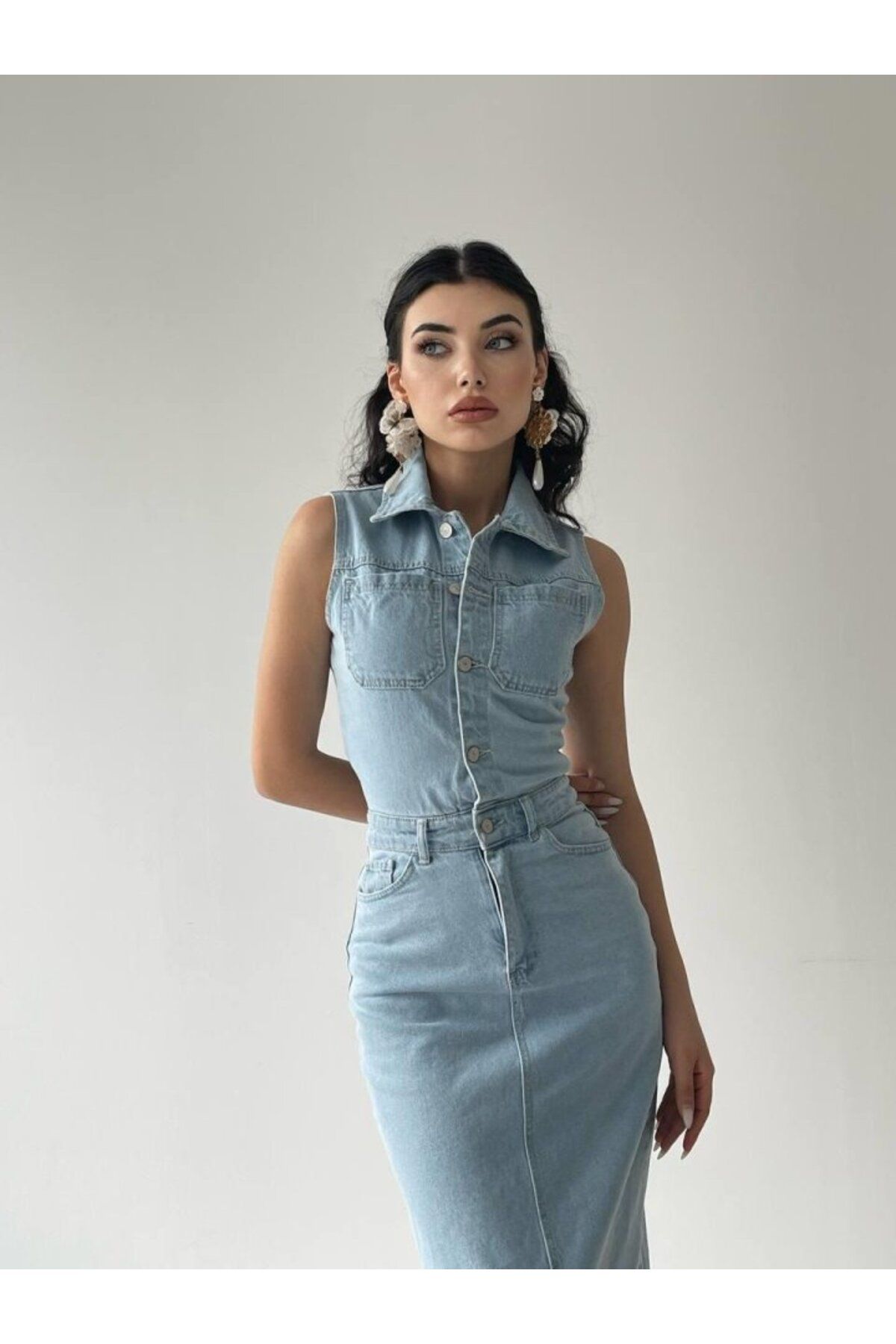 ARUZ MODA Meldia Jean Sıfır Kollu Elbise