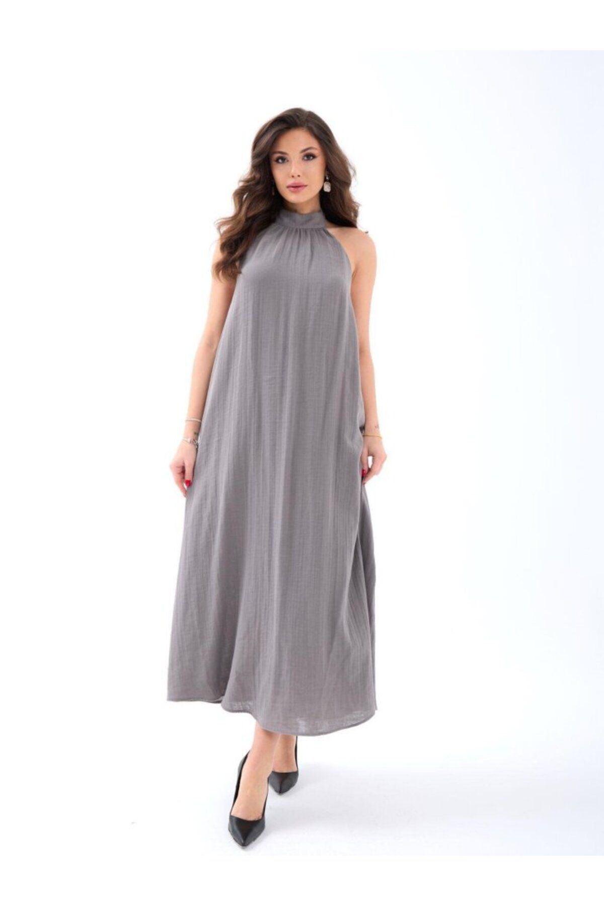 ARUZ MODA 7145 ELBİSE-GRİ