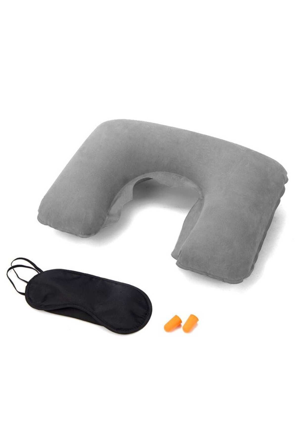 mygeppetobag Ortopedik Şişirilebilir Seyahat Yastığı Seti, Boyun Yastığı, Kulak Tıkacı ve Göz maskesi