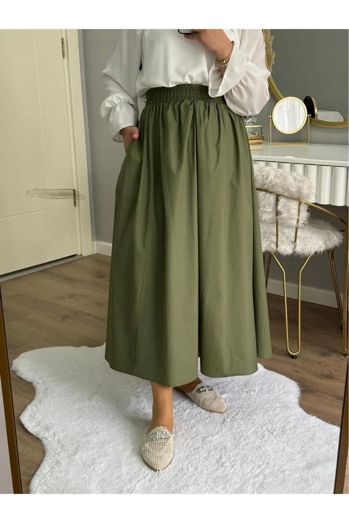 afran collection POPLİN STANDART BEDEN CEPLİ UZUN ETEK (KEMER HEDİYE