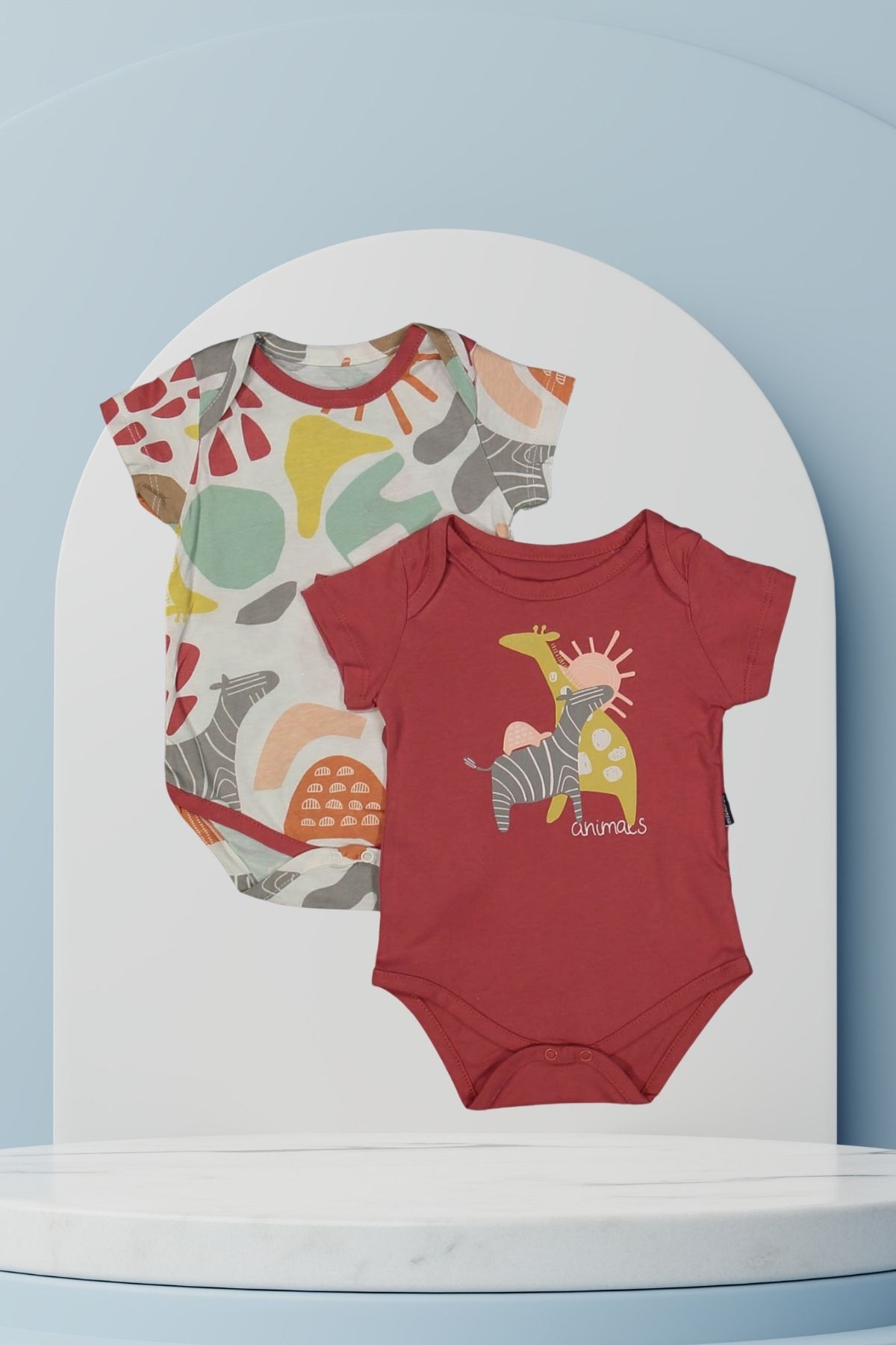 Baby s Breath Flower Zürafa Zebra Desenli 2'li Unisex %100 Pamuk 6-9-12-18 Ay Erkek-Kız Bebek Body Zıbın