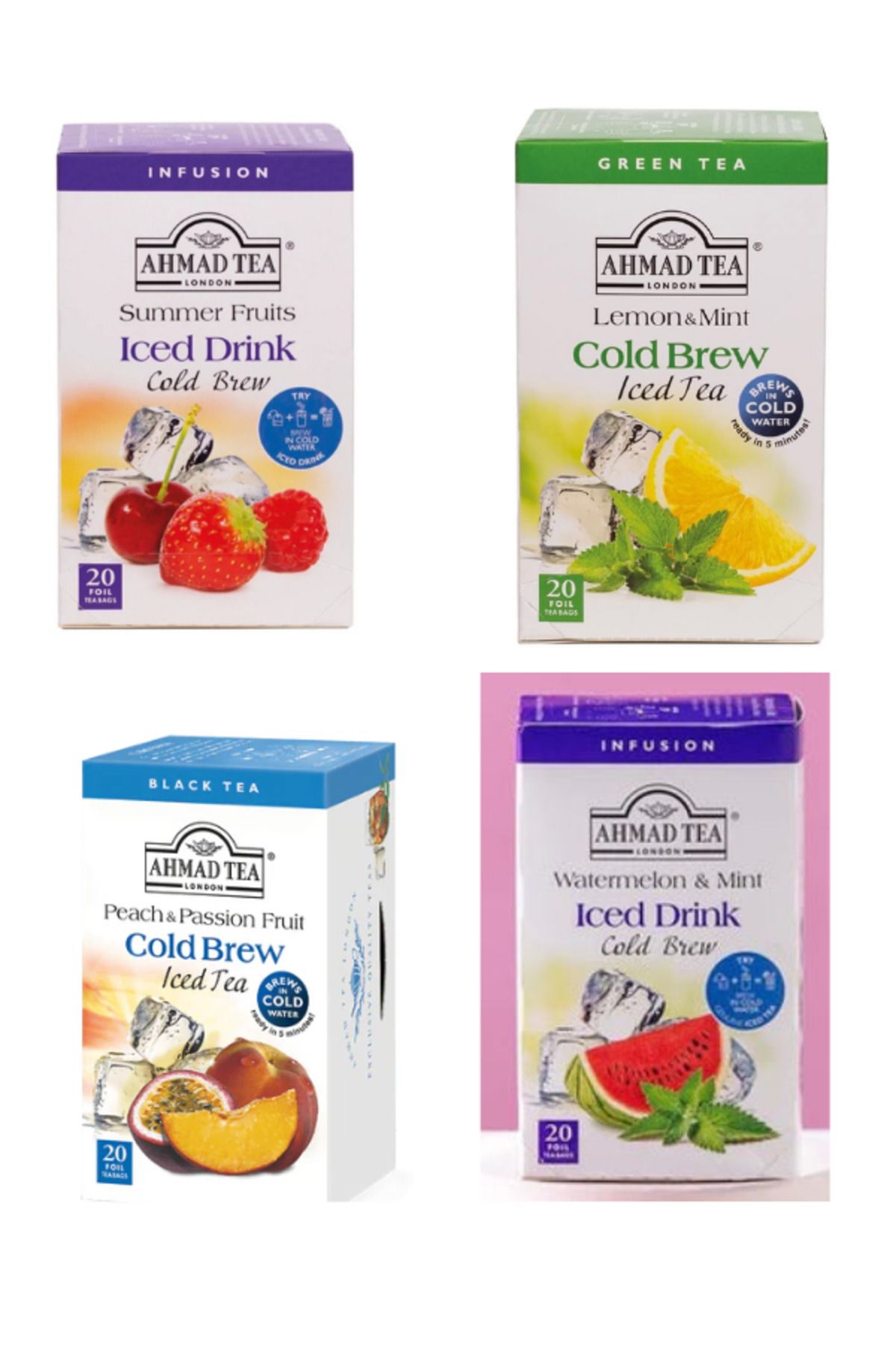 Ahmad Tea 80 Adet Yaz Meyveleri soğuk çay seti - Karpuz,Limon,Çilek,Kiraz,Şeftali