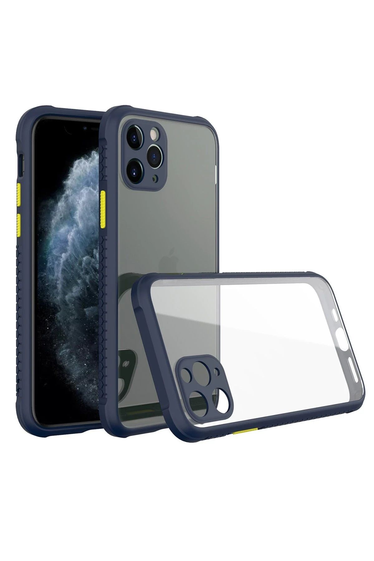NewFace iPhone 11 Pro Max Kılıf Miami Şeffaf Silikon - Lacivert DPMAH