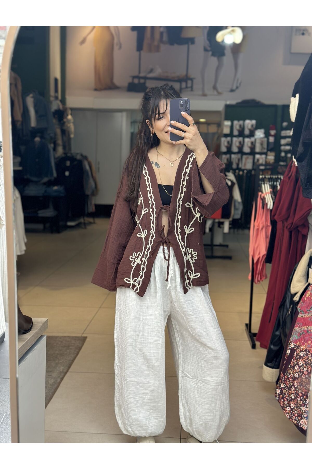 İstanbul Islemeli Keten Kimono