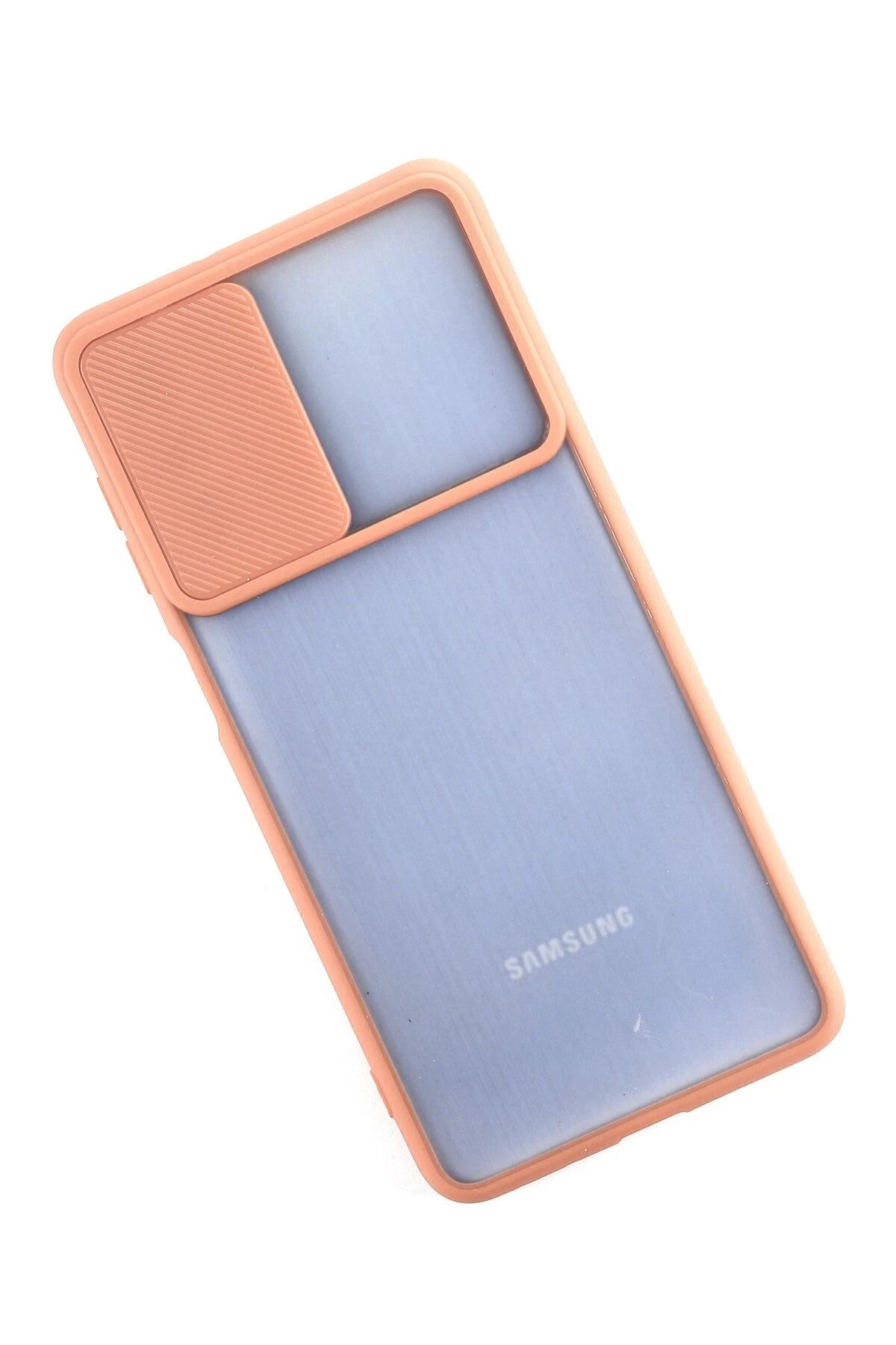 NewFace Samsung Galaxy M52 5G Kılıf Palm Buzlu Kamera Sürgülü Silikon - Pembe BSTMY