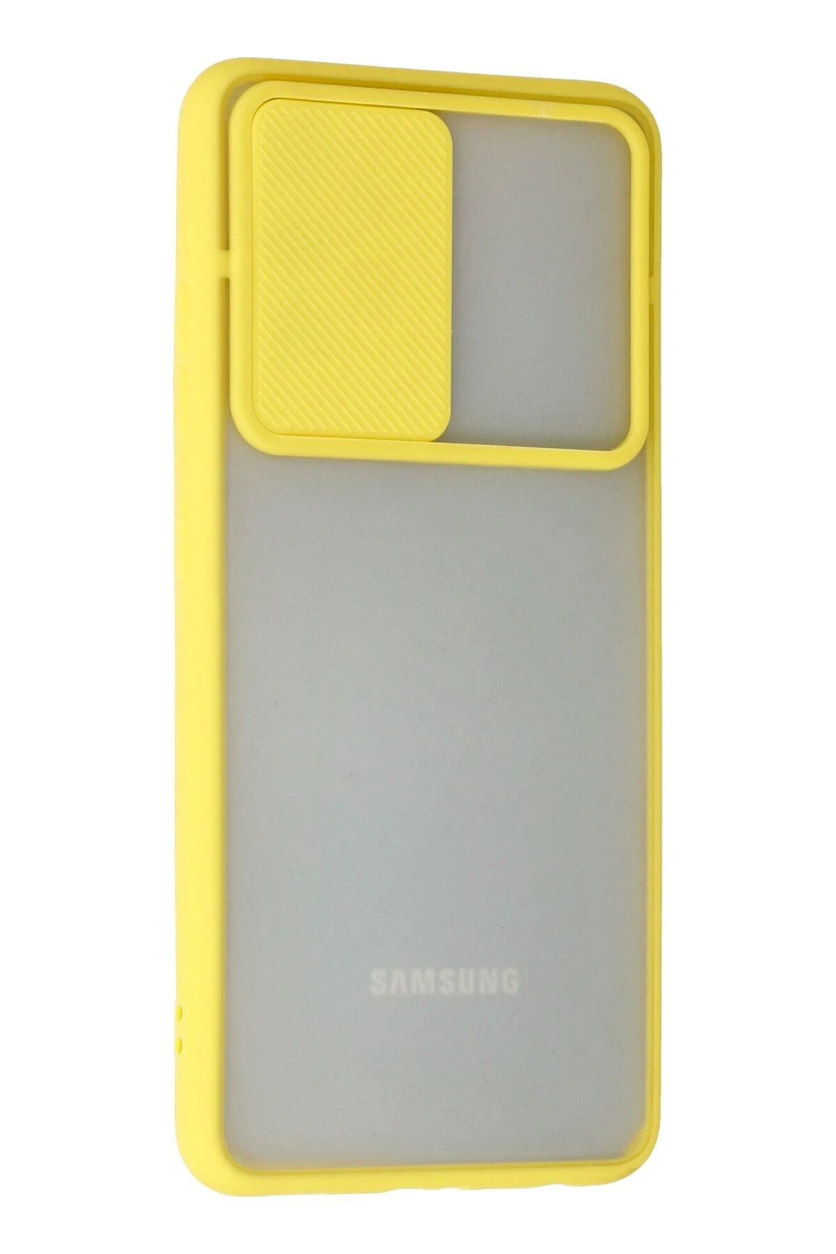 NewFace Samsung Galaxy A72 Kılıf Palm Buzlu Kamera Sürgülü Silikon - Sarı BSTMY
