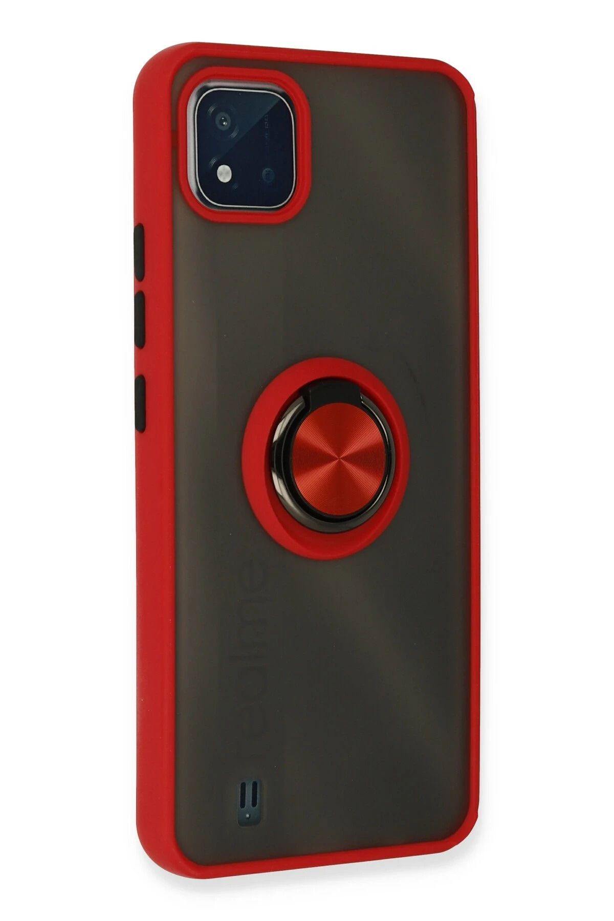 NewFace Realme C11 2021 Kılıf Montreal Yüzüklü Silikon Kapak - Kırmızı SVLRS