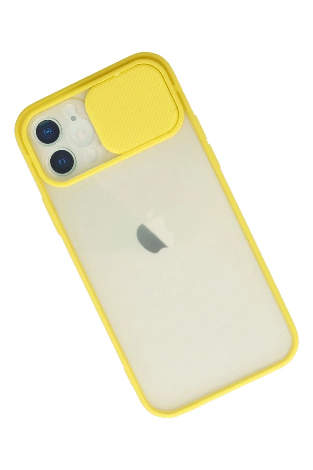 NewFace iPhone 12 Kılıf Palm Buzlu Kamera Sürgülü Silikon - Sarı BSTMY