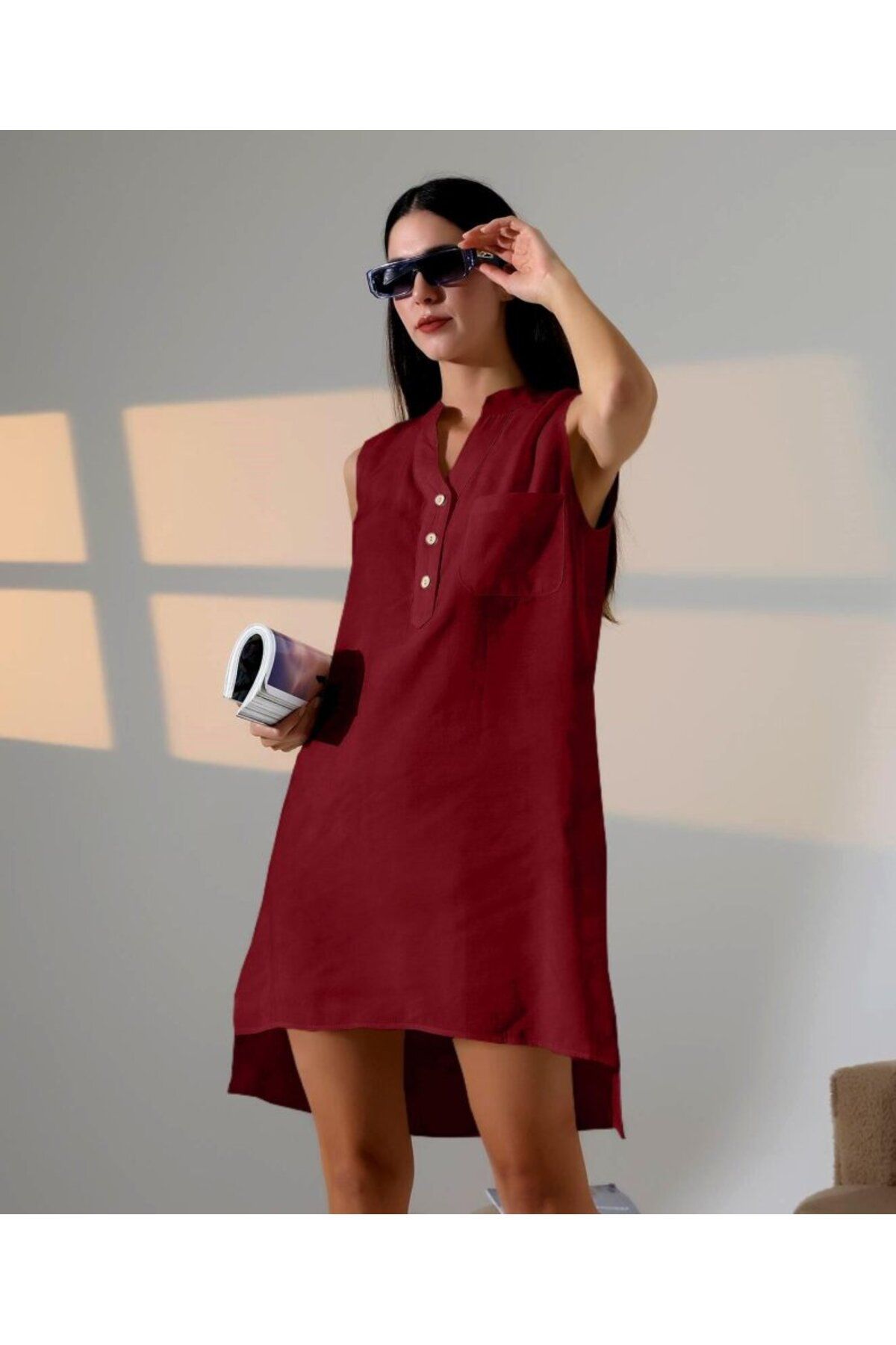 ARUZ MODA Düğme Detaylı Mini Elbise