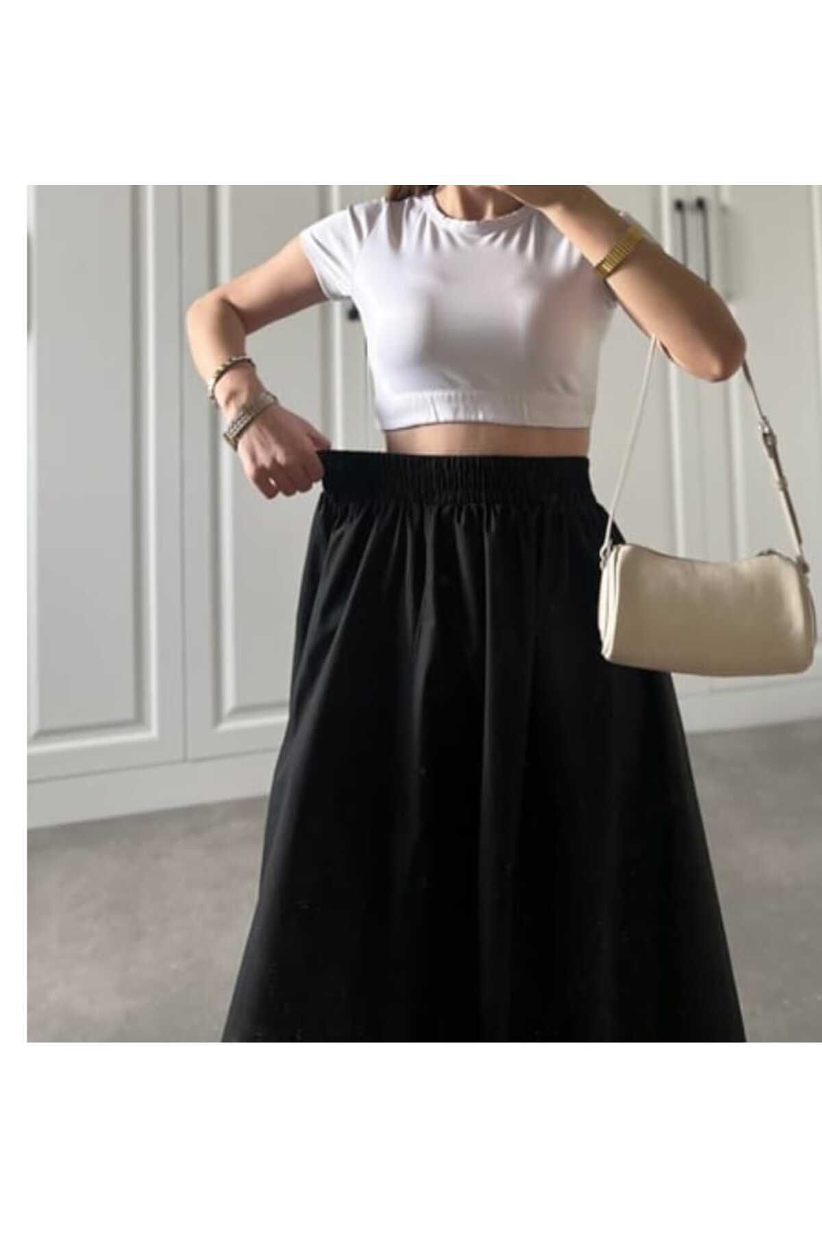 afran collection POPLİN STANDART BEDEN CEPLİ UZUN ETEK (KEMER HEDİYE