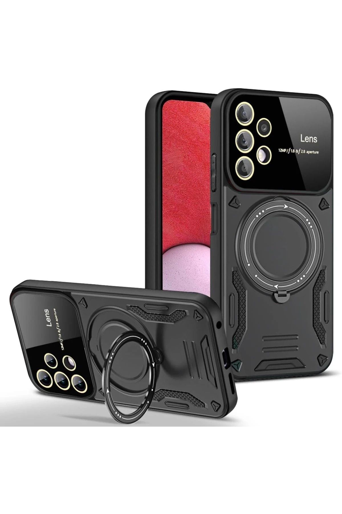 NewFace Samsung Galaxy A32 Kılıf Joy Lens Standlı Kapak - Siyah BSTMY