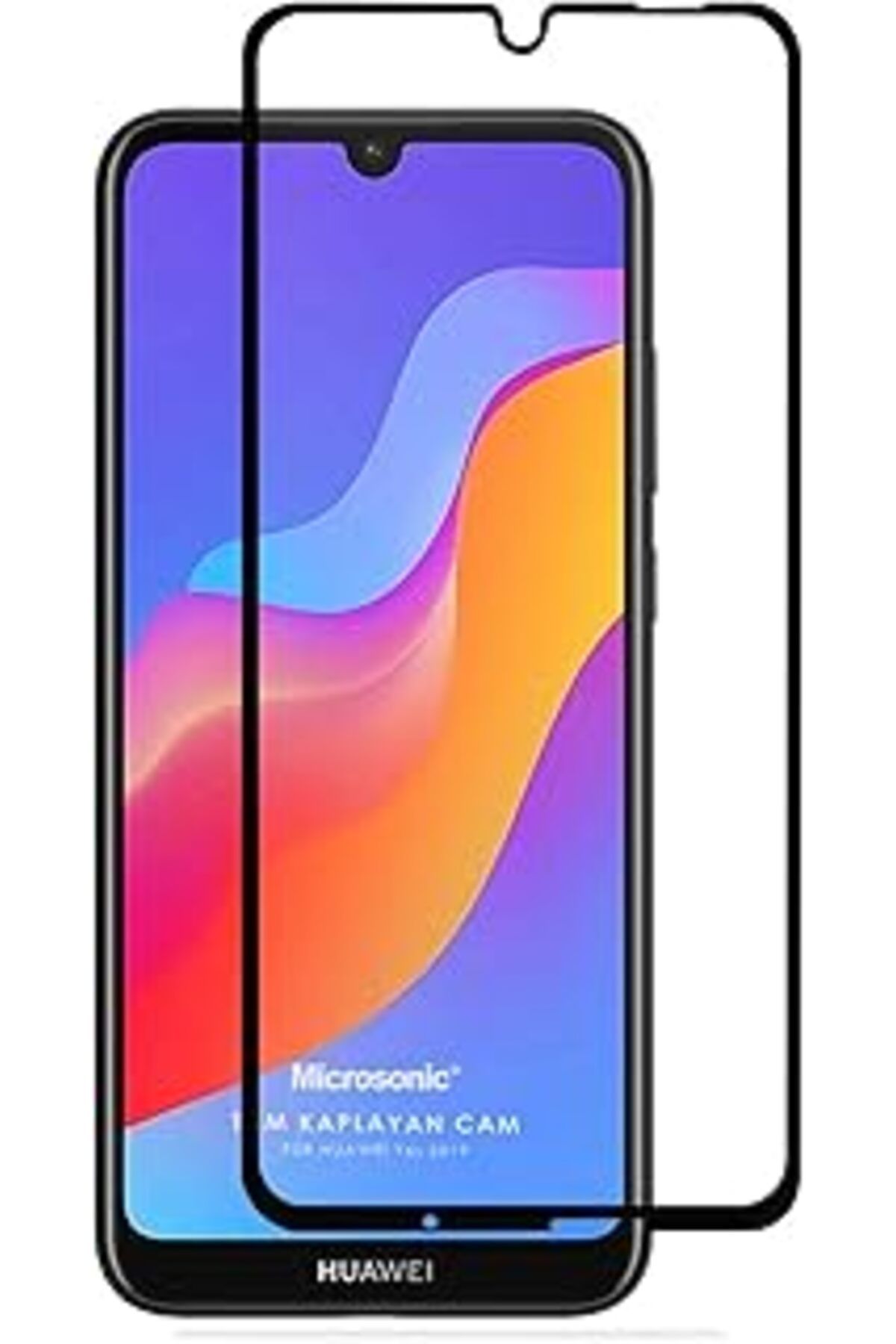 Pazarcan Microsonic Huawei Y6S 2019 Tam Kaplayan Temperli Cam Ekran Koruyucu Siyah