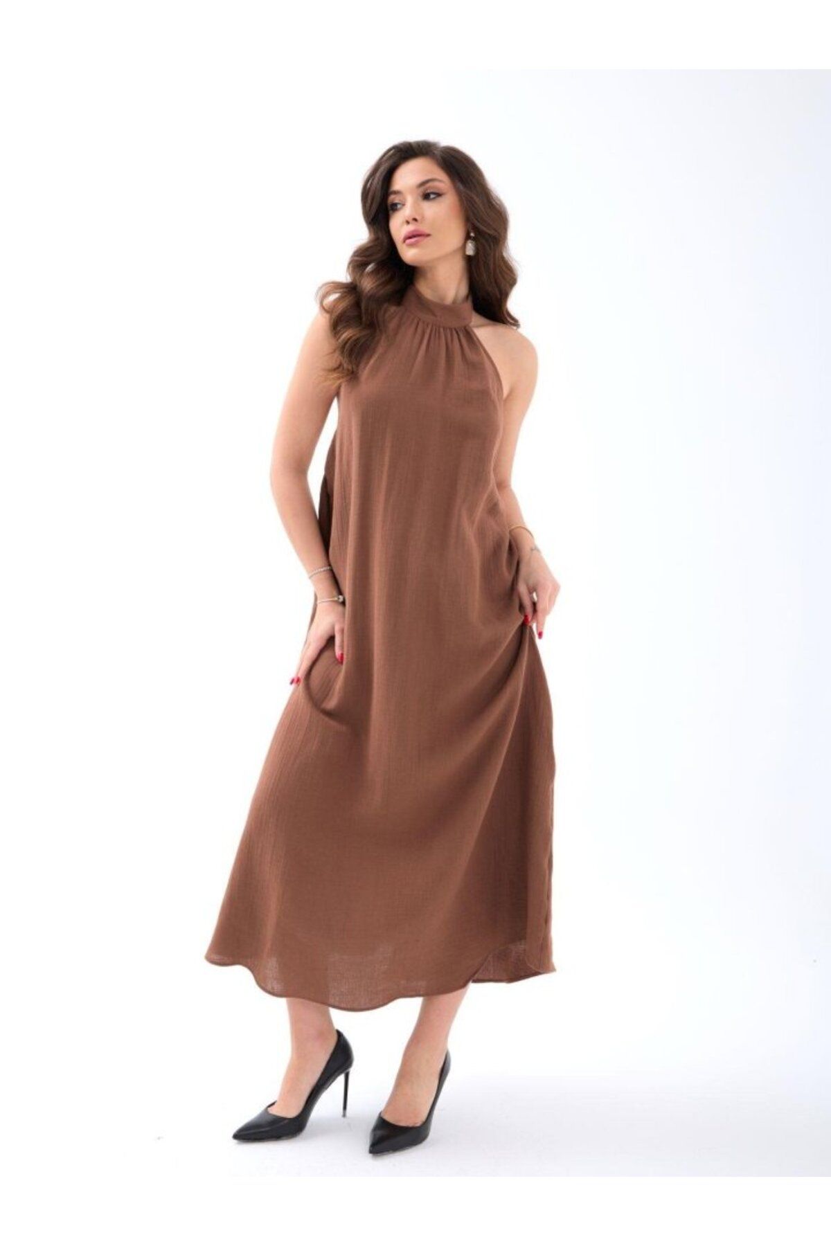 ARUZ MODA 7145 ELBİSE-KAHVE