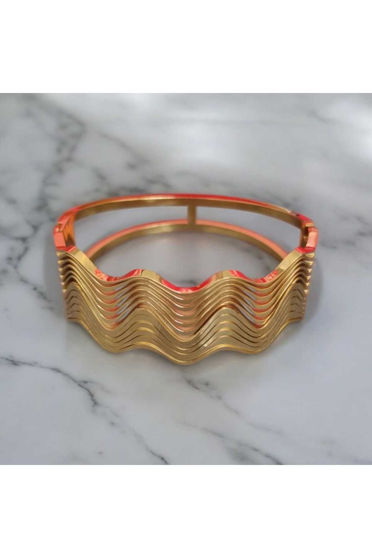 staınless steel Waves Çelik Kelepçe Bileklik GOLD