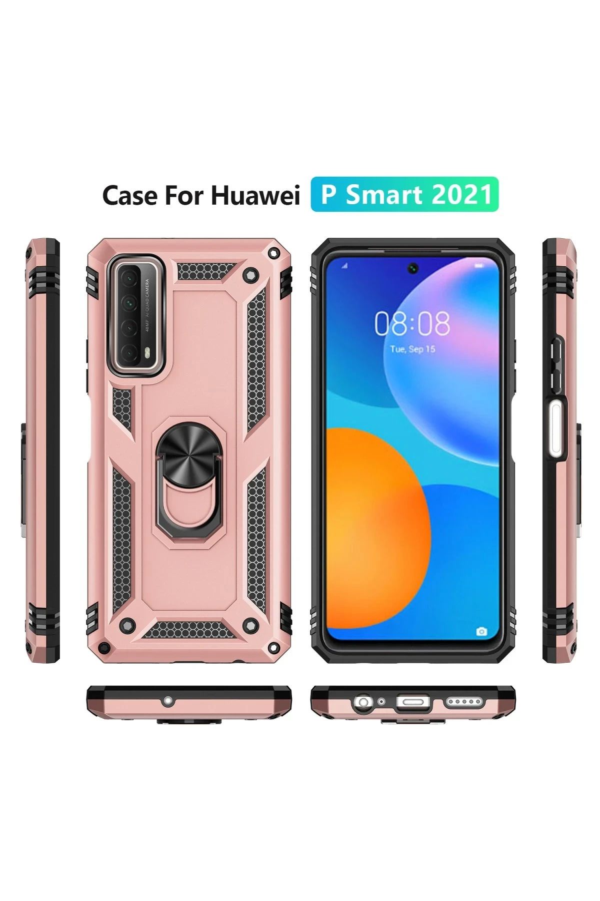 NewFace Huawei P Smart 2021 Kılıf Sofya Yüzüklü Silikon Kapak - Rose BSTMY