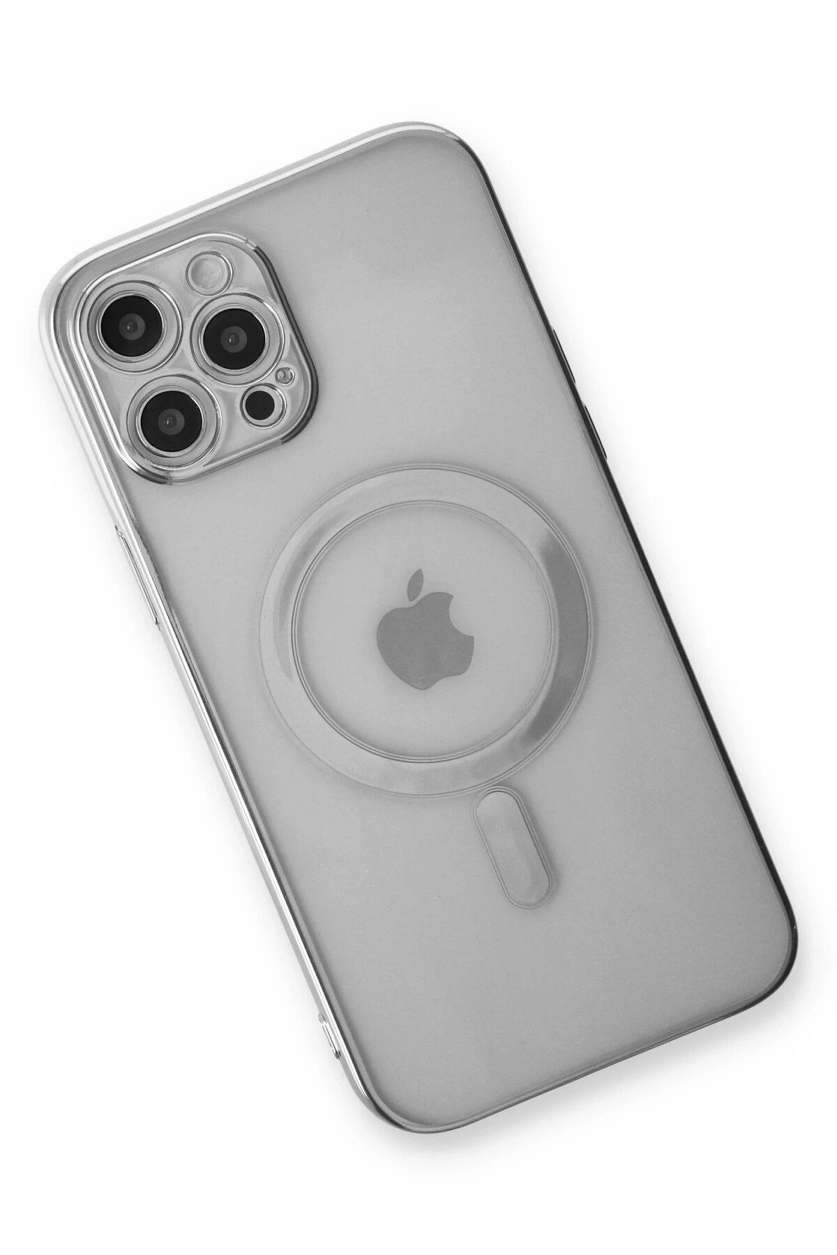 NewFace iPhone 12 Pro Kılıf Magneticsafe Lazer Silikon - Gümüş DPMAH