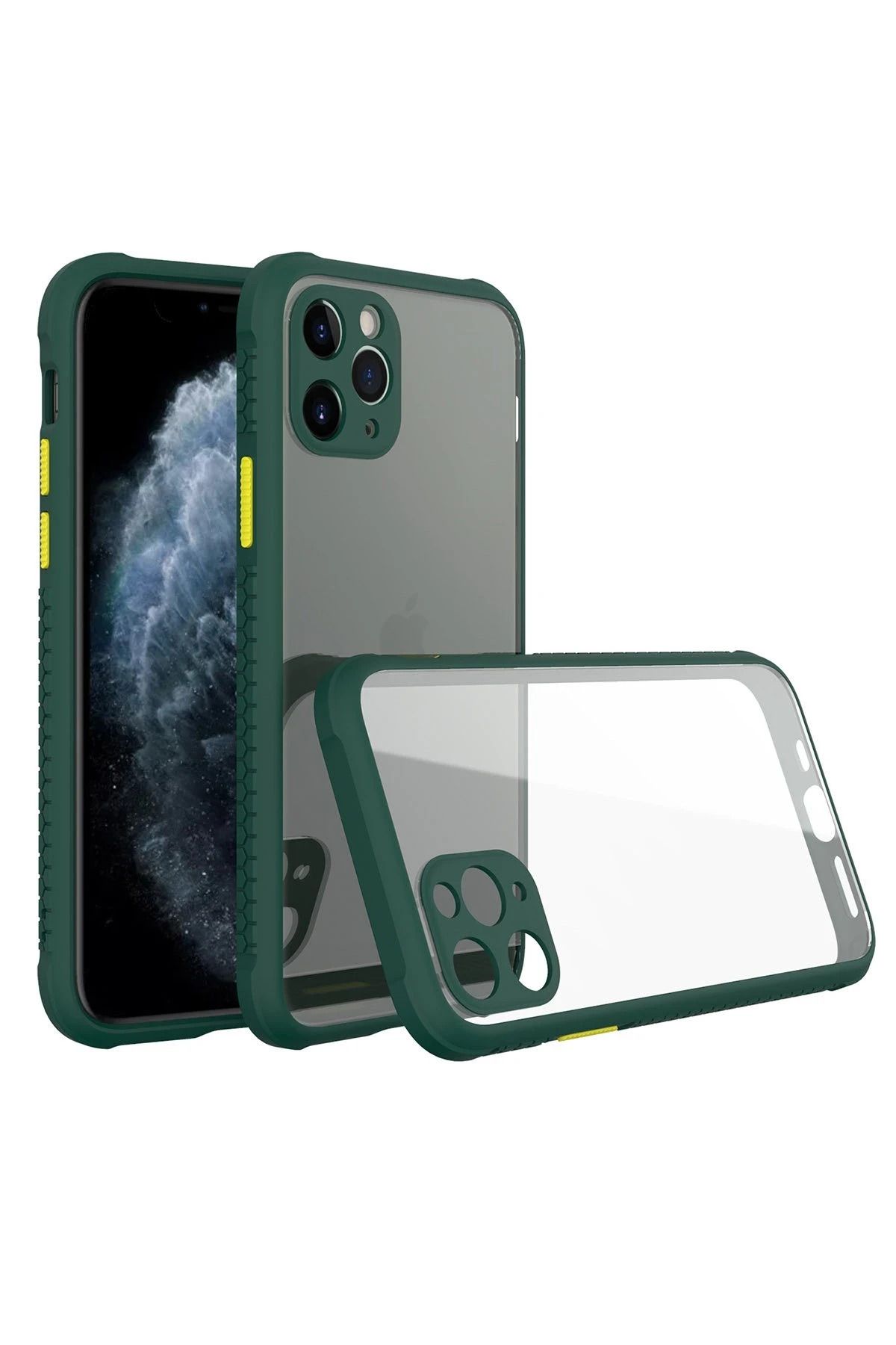 NewFace iPhone 11 Pro Kılıf Miami Şeffaf Silikon - Koyu Yeşil DPMAH