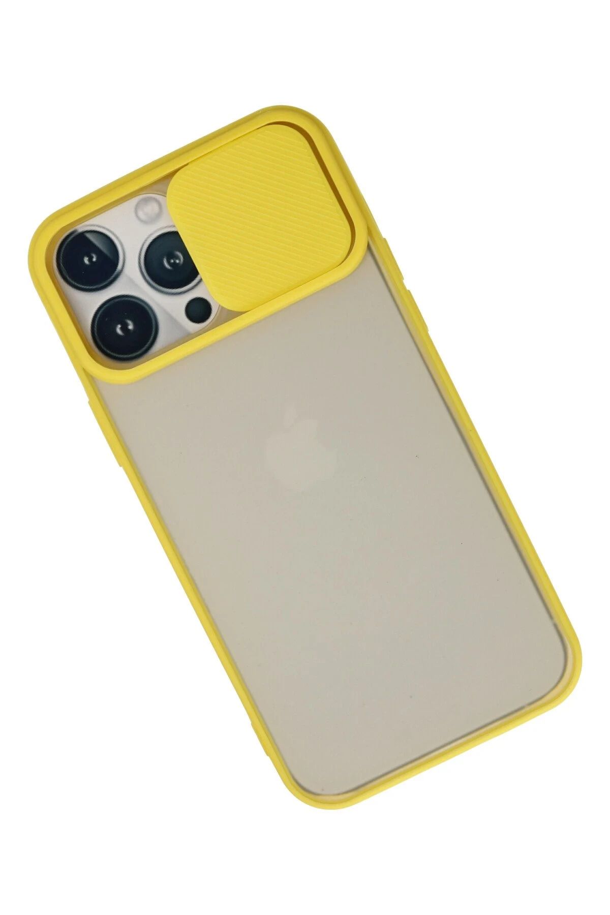 NewFace iPhone 13 Pro Max Kılıf Palm Buzlu Kamera Sürgülü Silikon - Sarı DPMAH