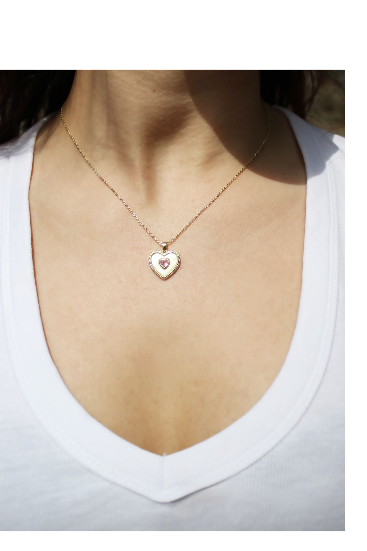 shop Kalp Taşlı Altın Kaplama Kolye