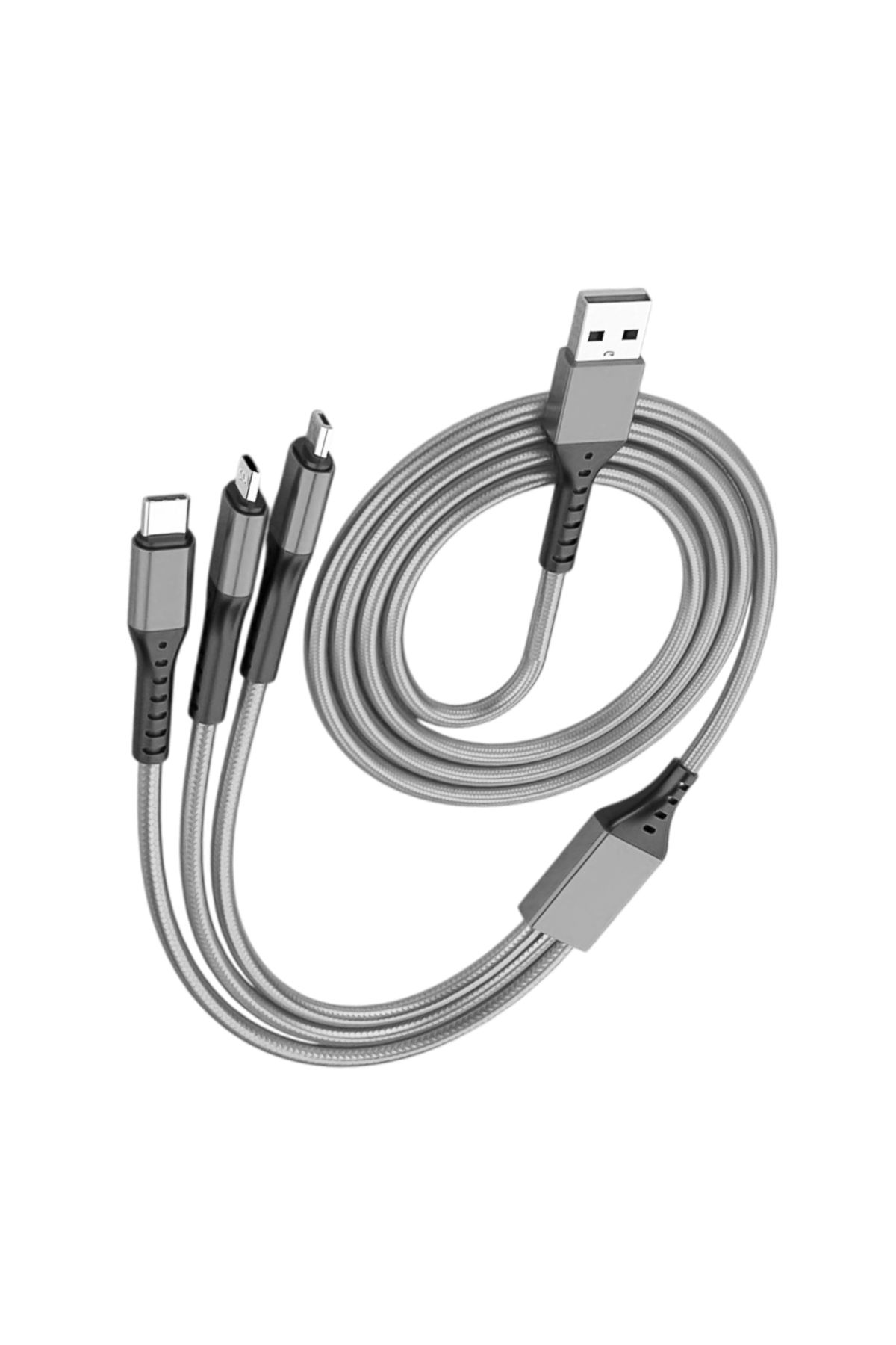 Emperium 3IN1 GÜMÜŞ 1.2 METRE (MICRO USB - LIGHTNING - TYPE C) TELEFON ŞARJ KABLOSU (5122)