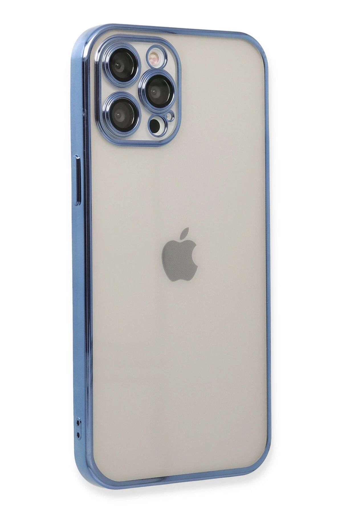 NewFace iPhone 12 Pro Max Kılıf Lensli Silikon - Açık Mavi SVLRS