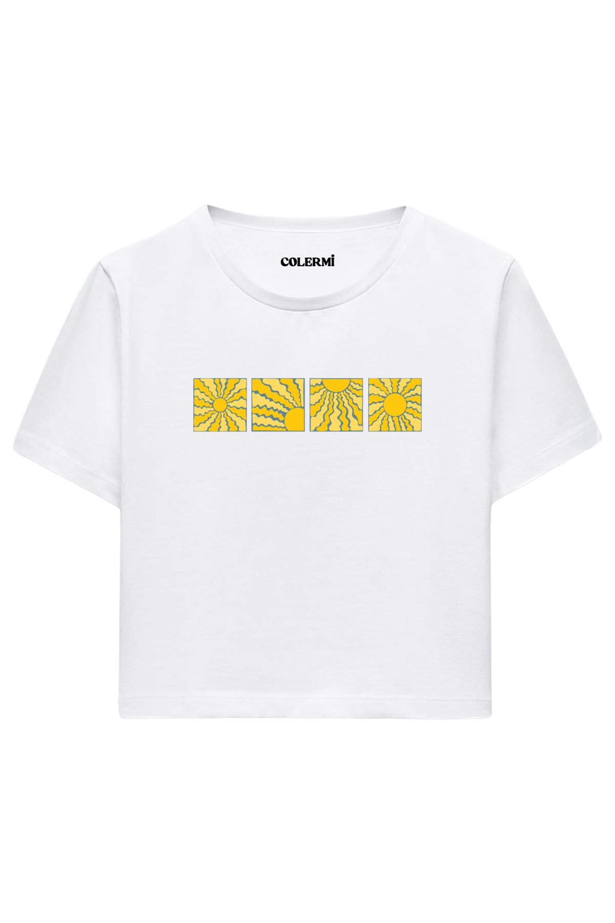 Colermi Güneş Baskılı %100 Pamuk Kadın Crop Tshirt