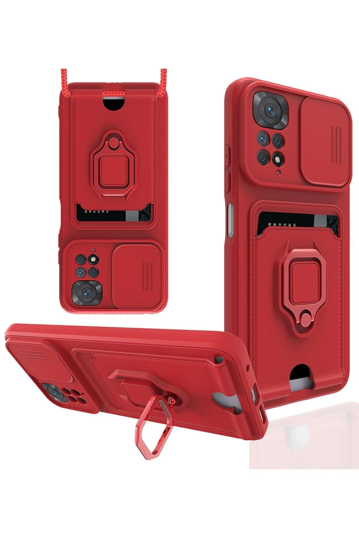 NewFace Xiaomi Redmi Note 11 Pro Kılıf Zuma Kartvizitli Yüzüklü Silikon - Kırmızı NRMSA